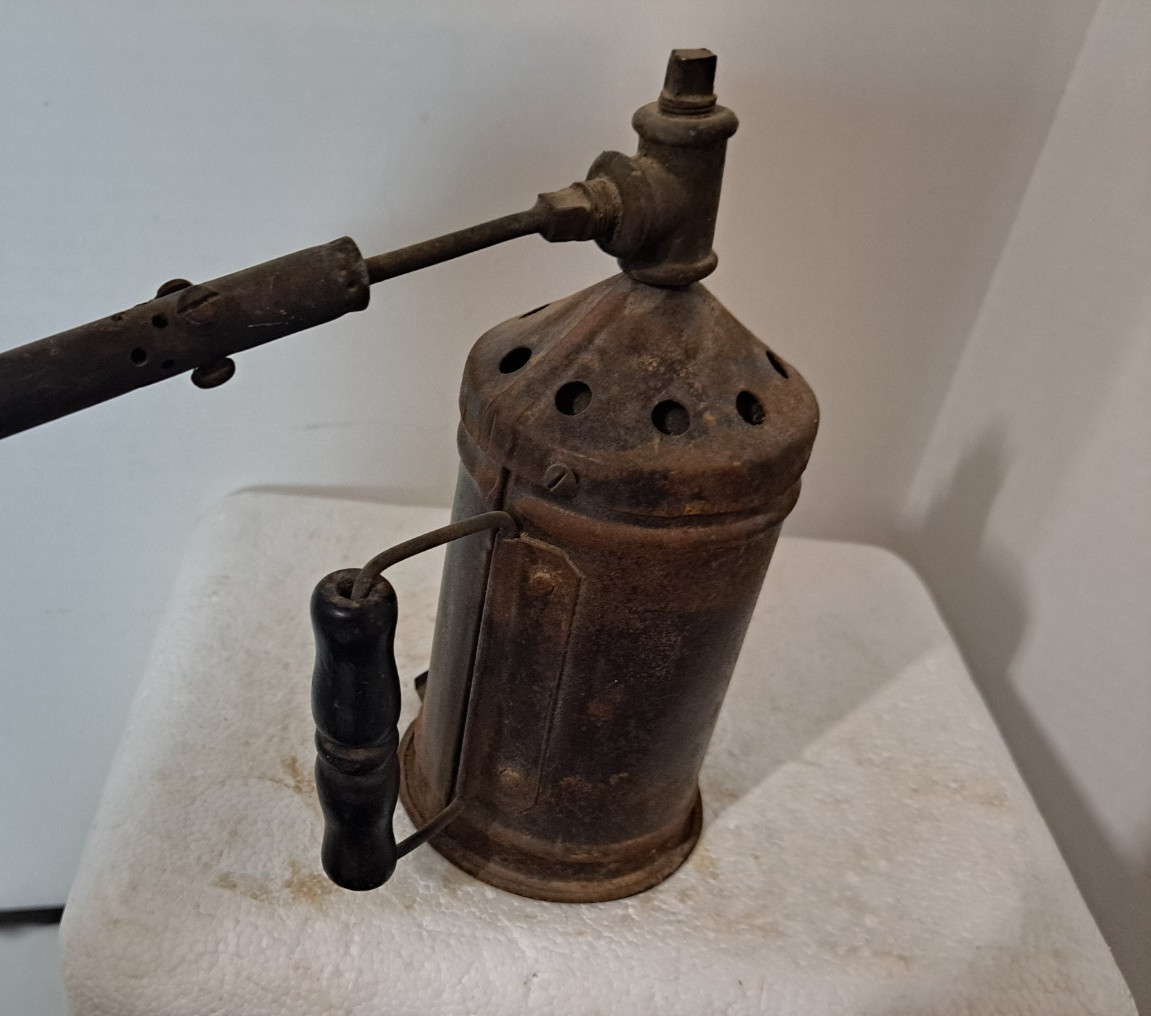 VINTAGE Blow Torch Wooden Handle Welding Soldering Gas Tool Untested