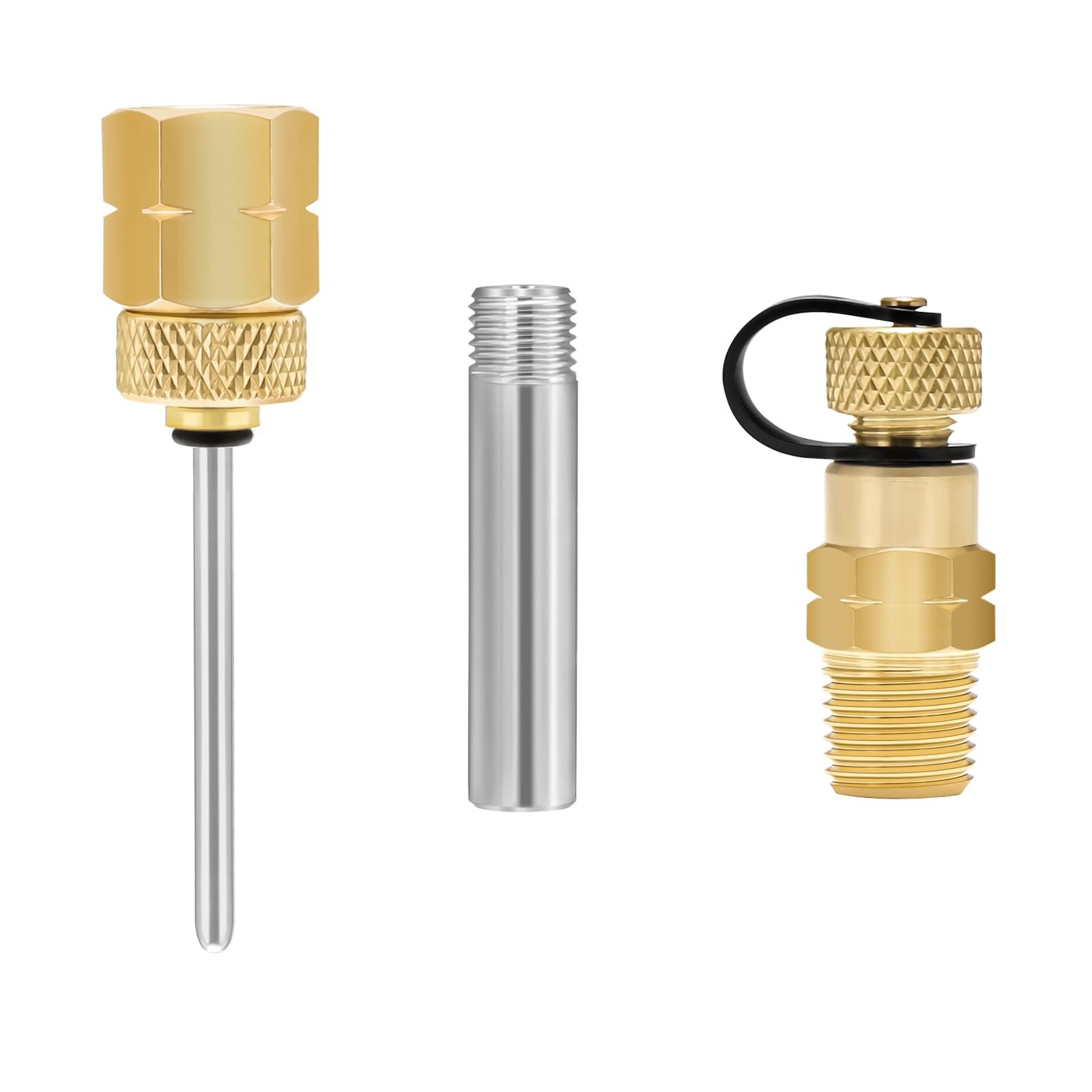 Brass Gauge Adaptor 1/4 NPT Female,2-1/2 OAL x 1-2/5″ x 1/8″ Probe with Stain…