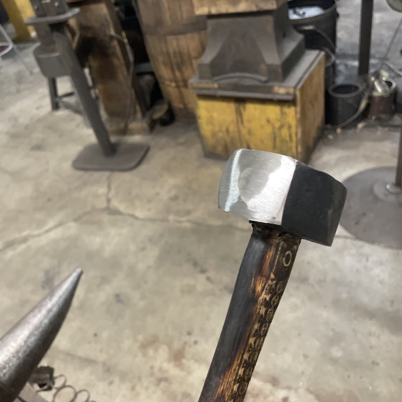 Big O Forge: 2.2Lb Dark Engraved Straight Peen (wide) 1045 Steel Hand Forged USA