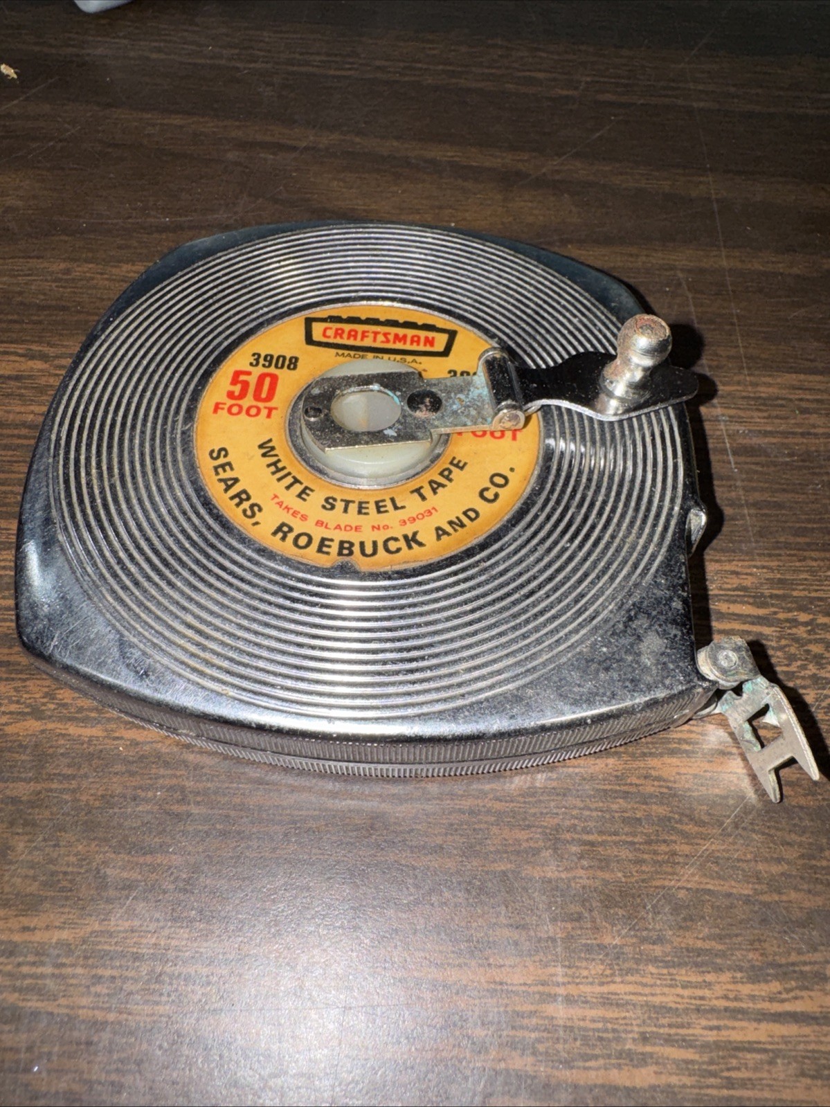 Vintage Sears Roebuck & Co. Craftsman 50 Foot Tape Measure #3908 USA White Steel