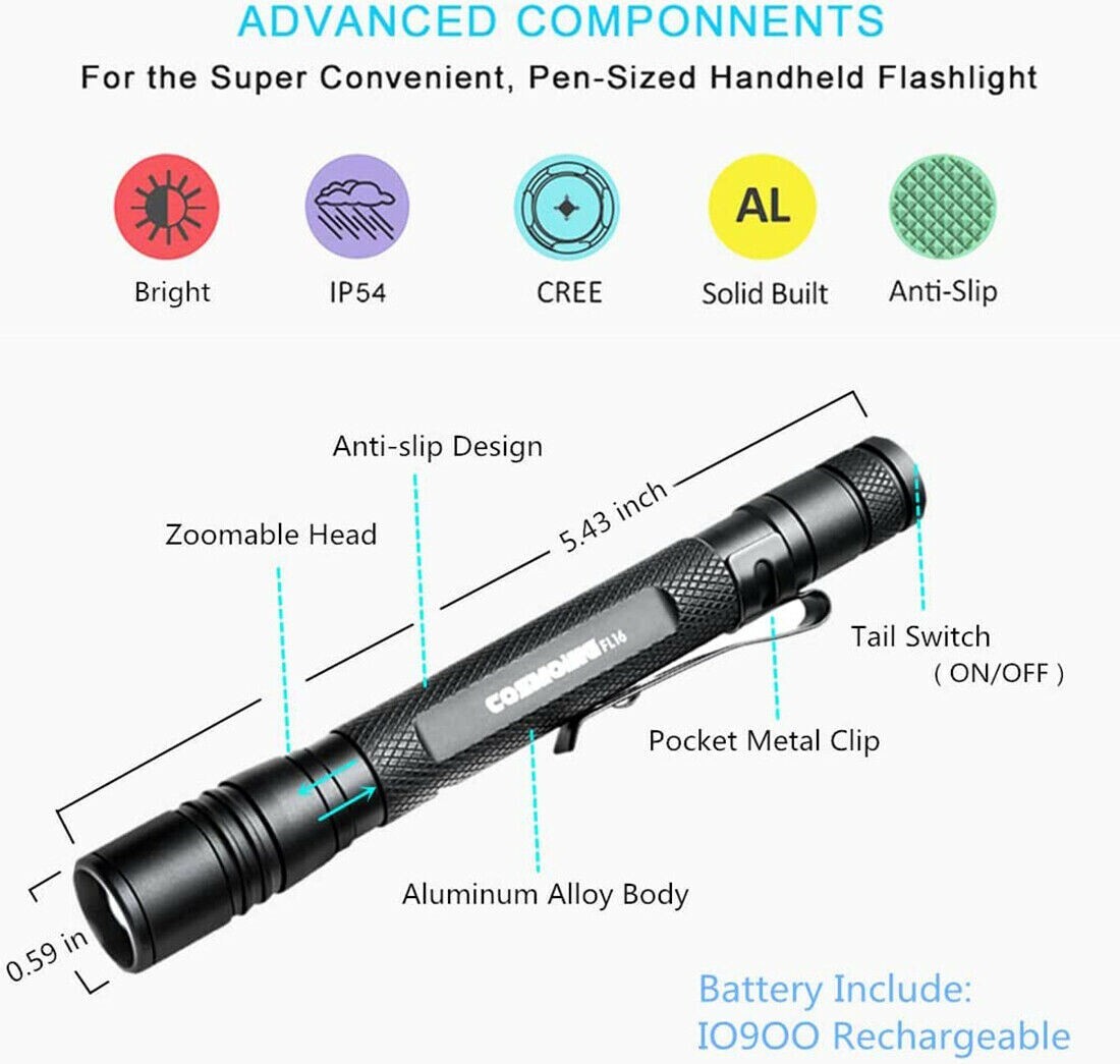 395nm UV Pen Light with Battery Rechargeable LED Black Light Flashlight mini