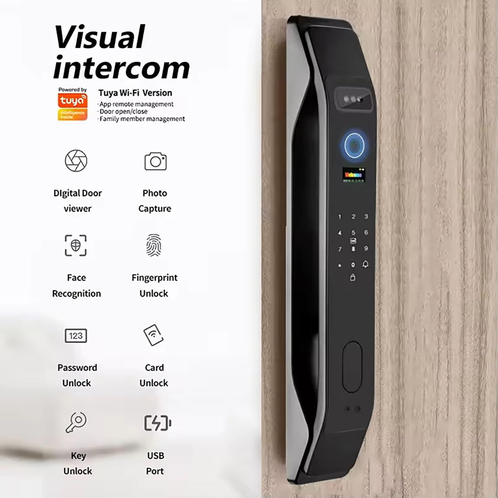 HIFAM 3D Face Recognition Smart Door Lock, Video Lock with Black