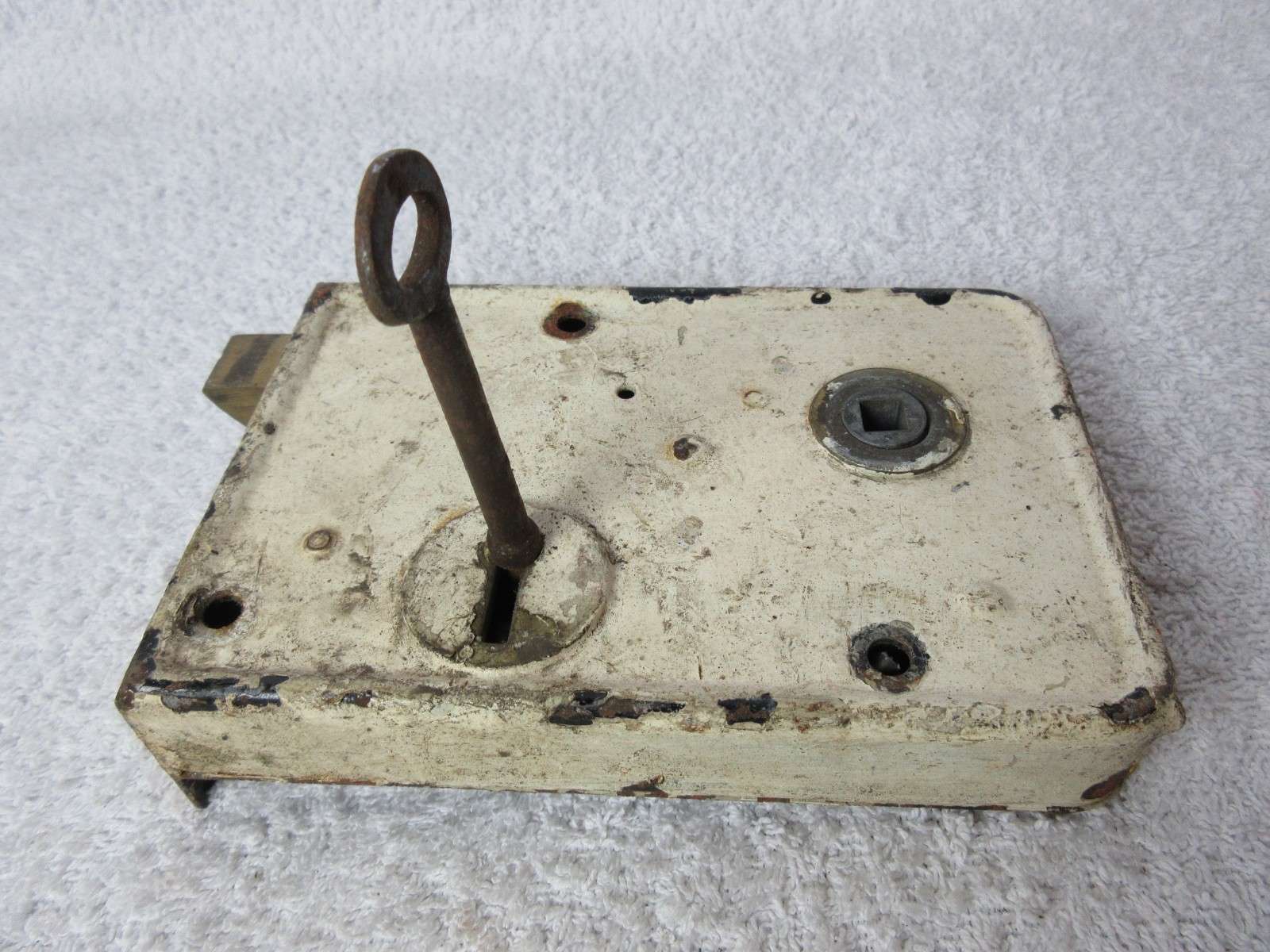 Vintage White Surface mount Mortise Door Lock Unit with Key