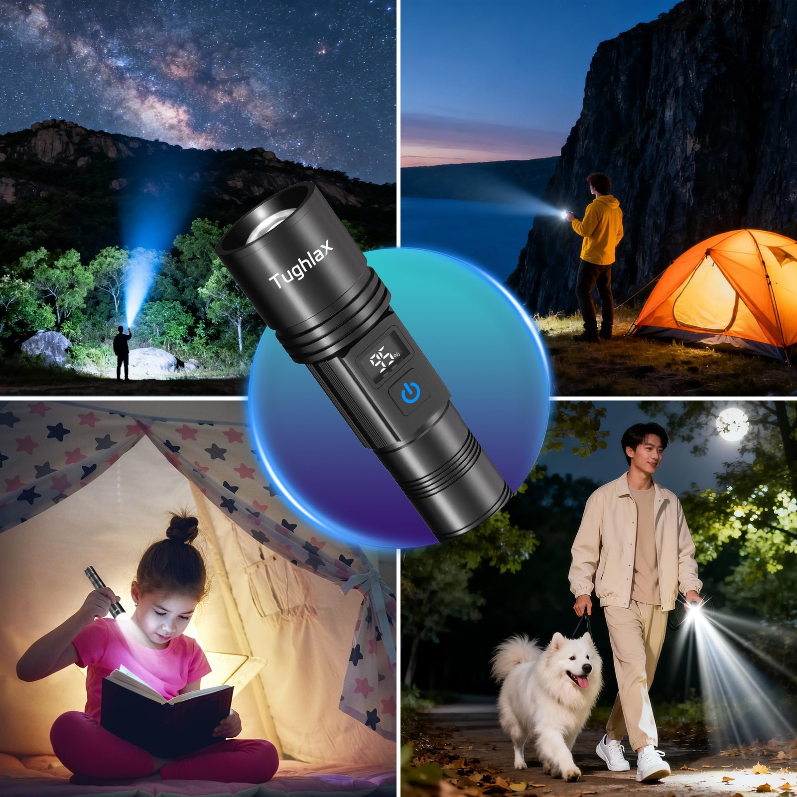 Tughlax LED Rechargeable Flashlights 9900 High Lumens 2Pack, 2 Pack, Black
