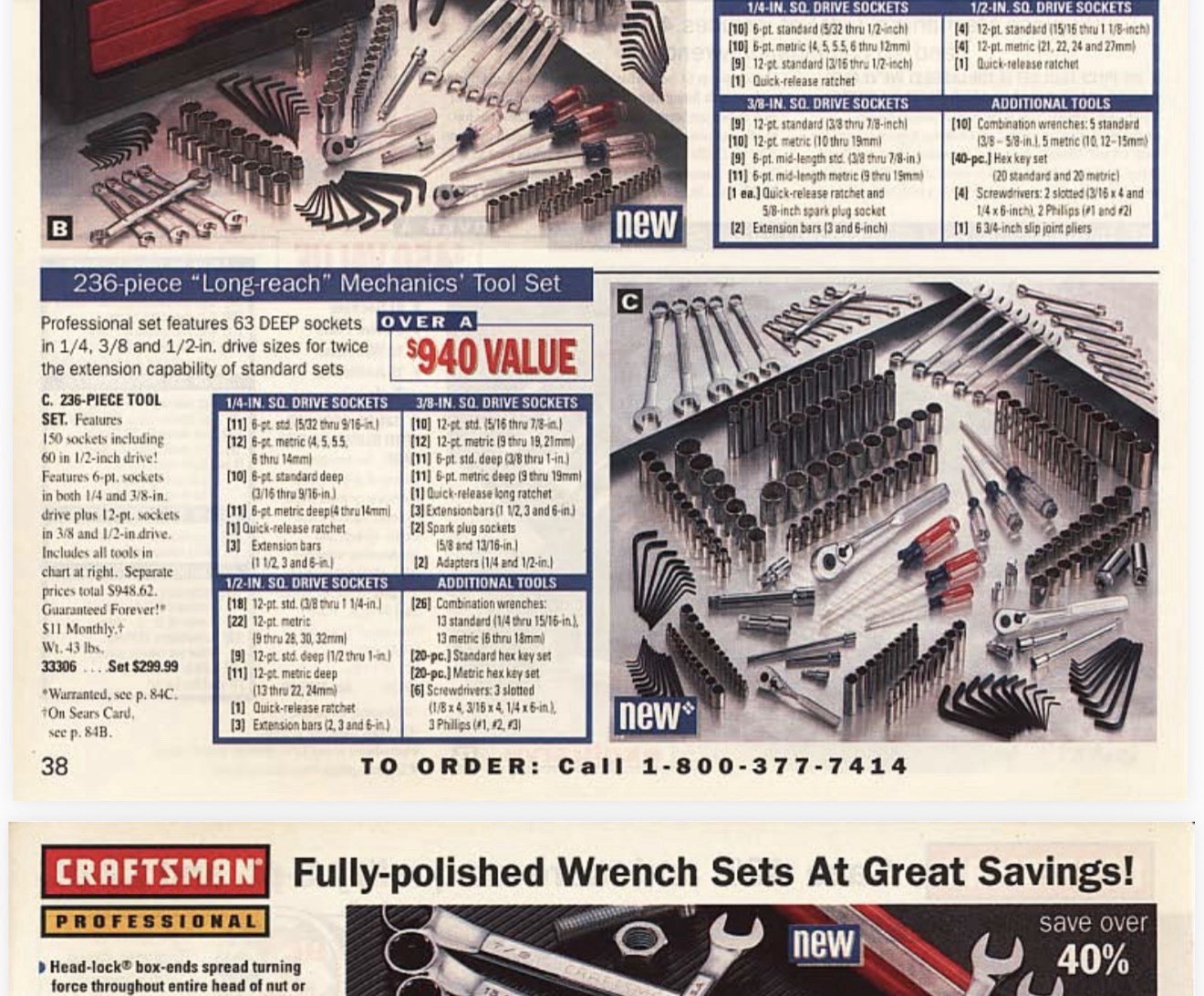 Rare Sexy Sears Craftsman USA LONG REACH 236pc Mechanics Tool Socket Set 33306