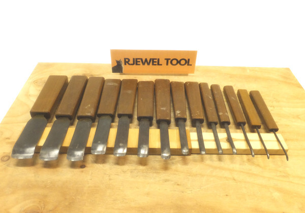 Japanese Vintage Chisel 彫刻刀 Maru Sukui 丸すくい Blade Width 2-36mm Set of 14 Used