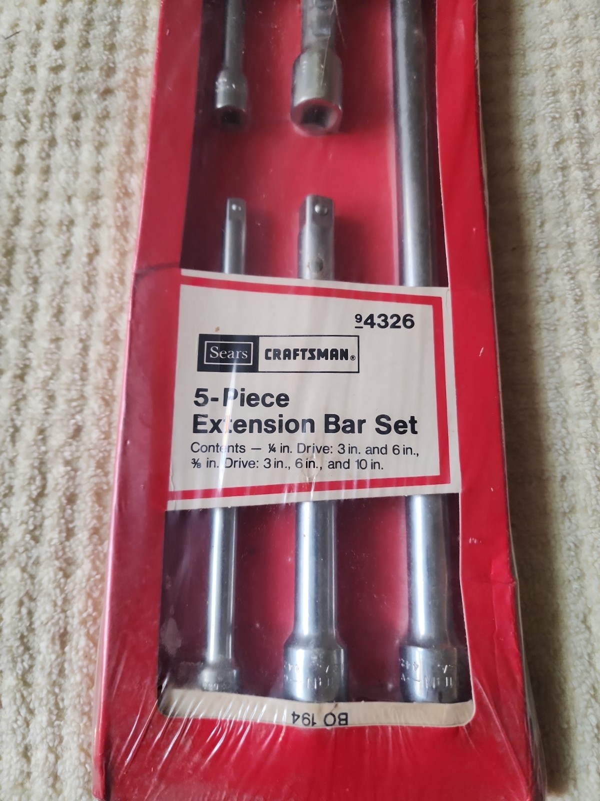 RARE VINTAGE SEARS 4326 CRAFTSMAN USA NOS 5pc EXTENSION BAR SET 1/4” 3/8” Pkg