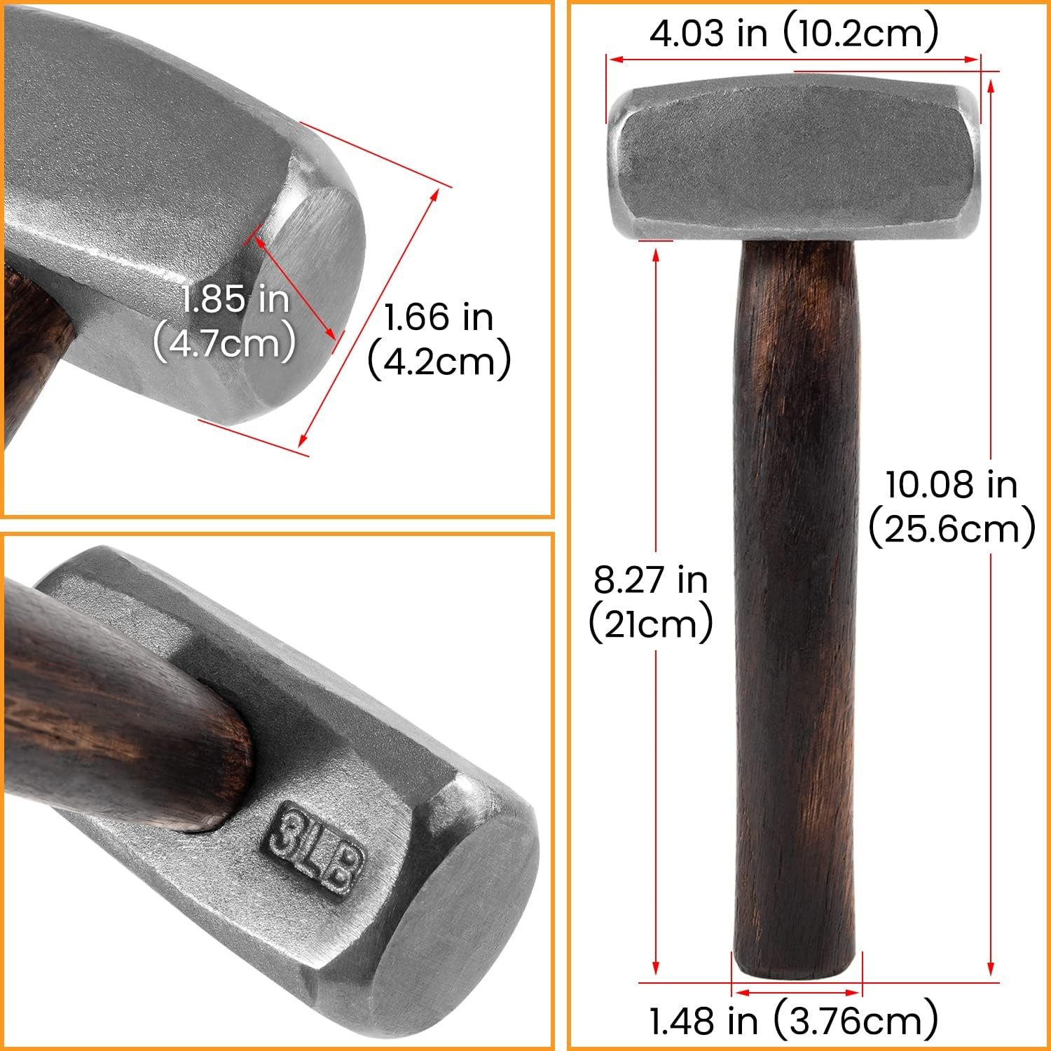 3lb Blacksmith Hammer Handmade Forge Knife Making Metal Working Forging Tool