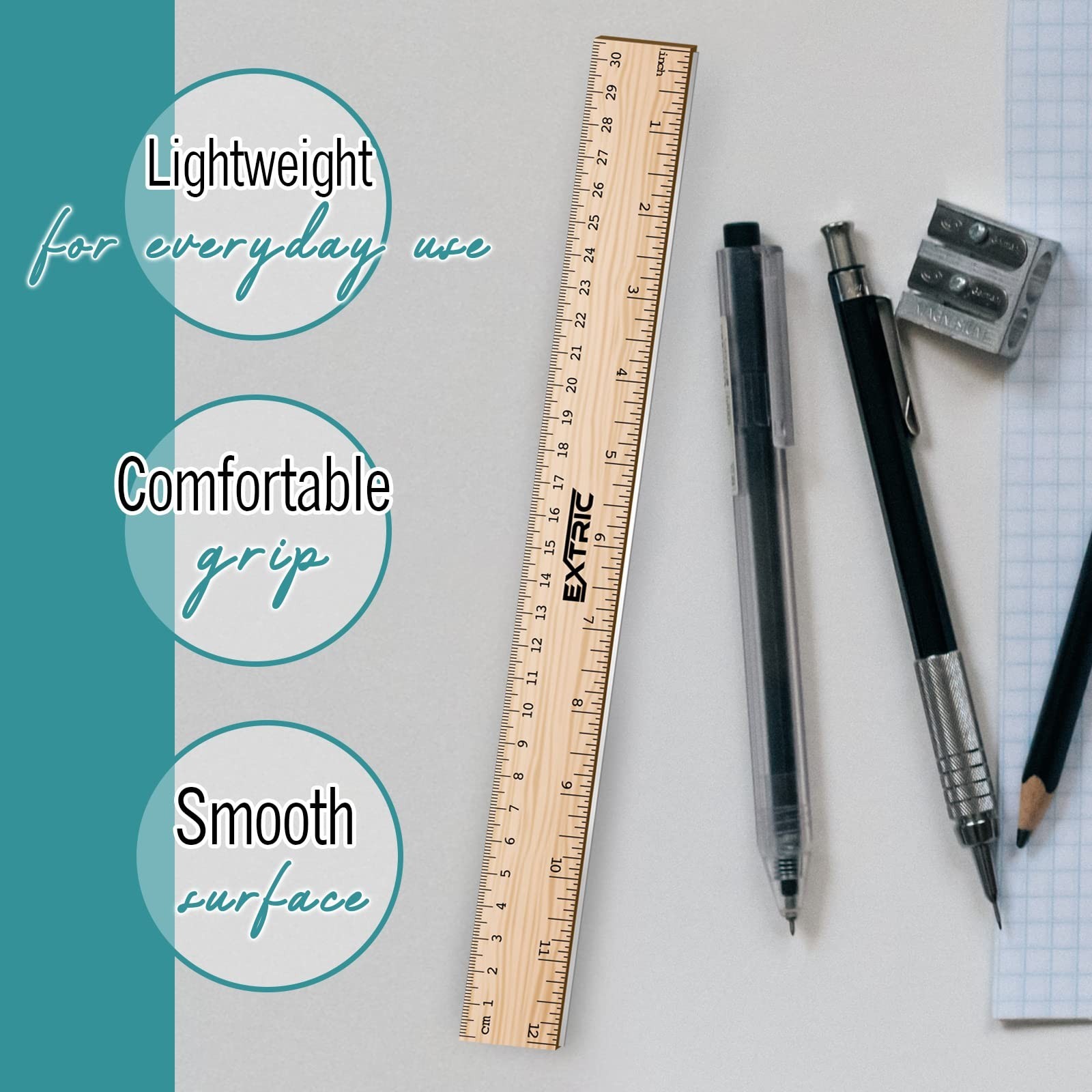 Rulers 4 Pack – Rulers 12 Inch, Wood Ruler with Metal Edge Great for School, …