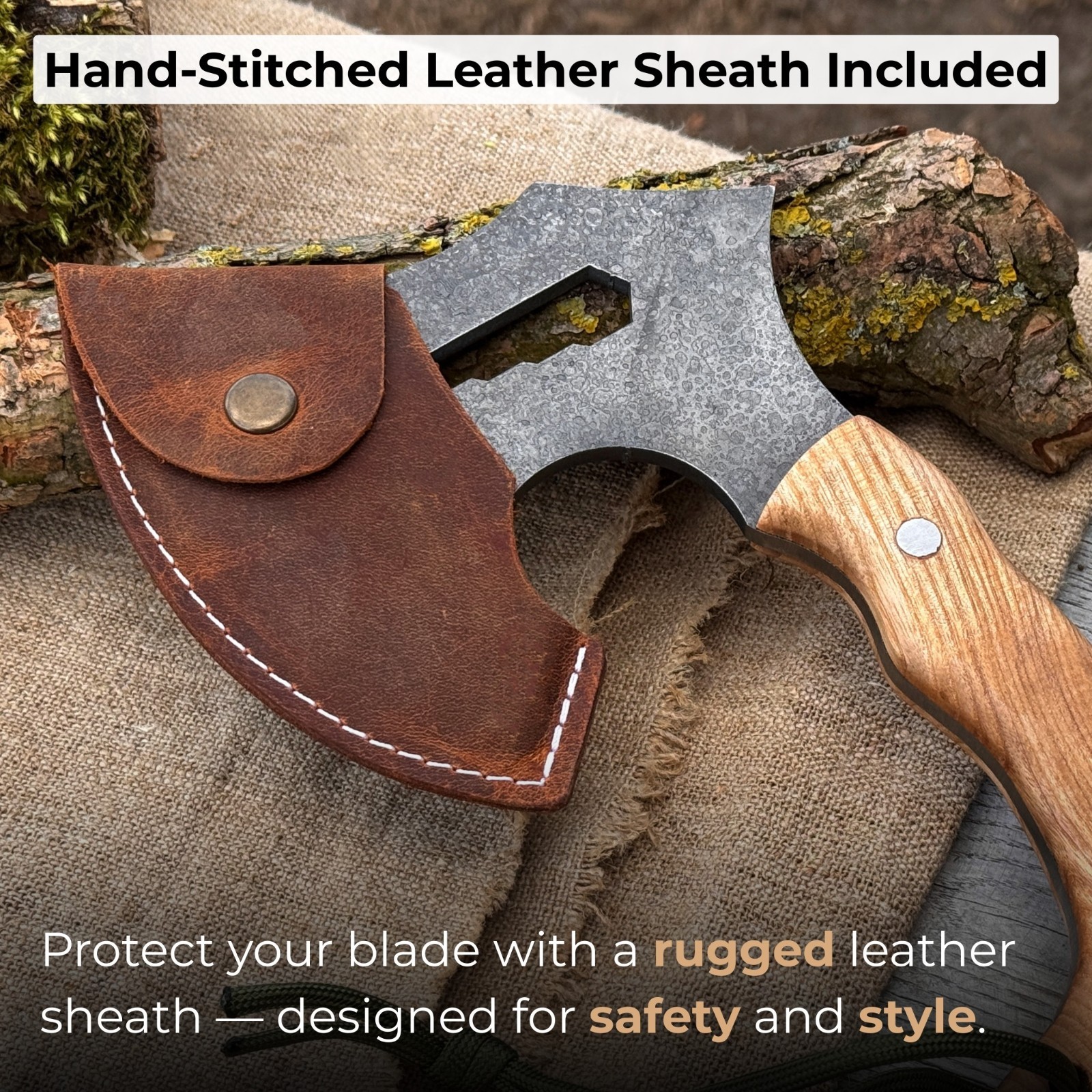 9.25” Camping Axe Hand Forged 52100 Carbon Steel Compact Bushcraft Hatchet