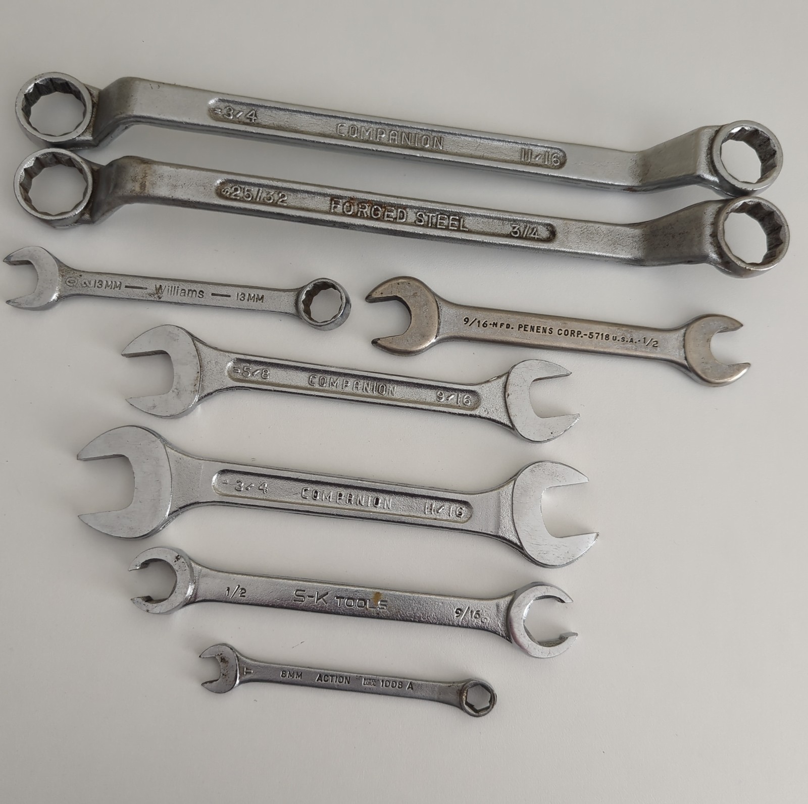 Vintage USA Wrench Lot Companion Williams Penens Corp S-K Tools Action