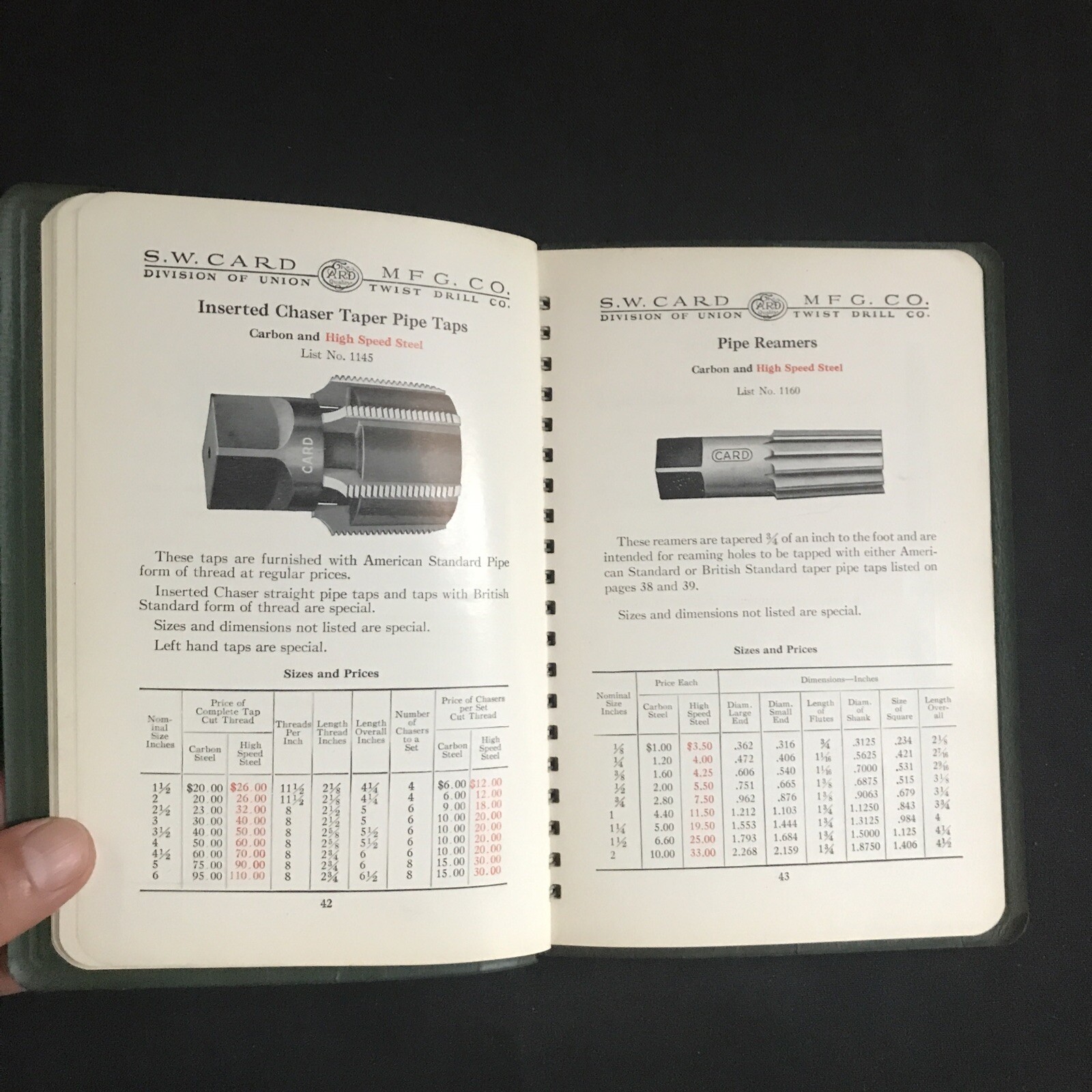 S W Card Mfg Co Catalog 35 taps dyes screw plates Mansfield union drill￼ 1947