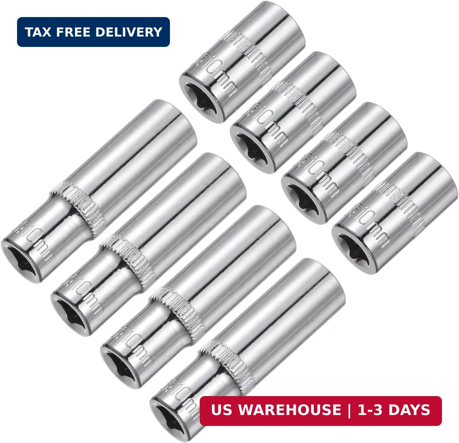 UXCELL 8pcs 6-Point Shallow Socket, 1/4″ Drive 10mm Shallow Deep Socket for DIY