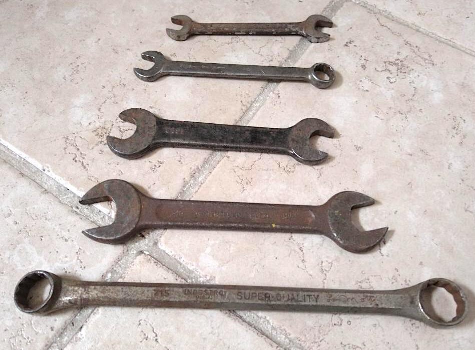 Lot of 5 Vintage Mechanic Wrenches Mixed Billings Indestro Controlled Steel S-K