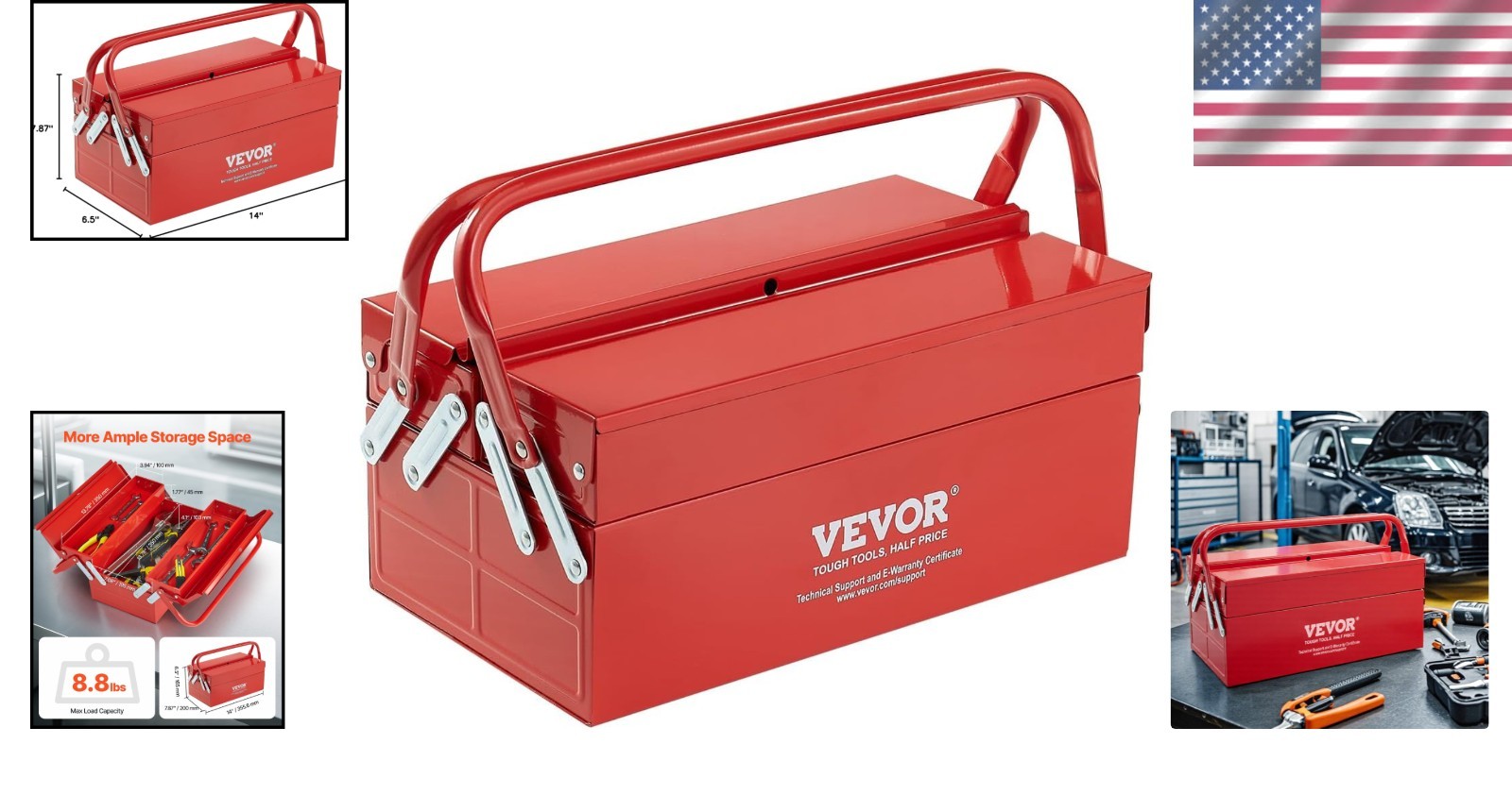 Two Tier 14 Inch Tool Chest with Ample Storage for Household and Factory Use