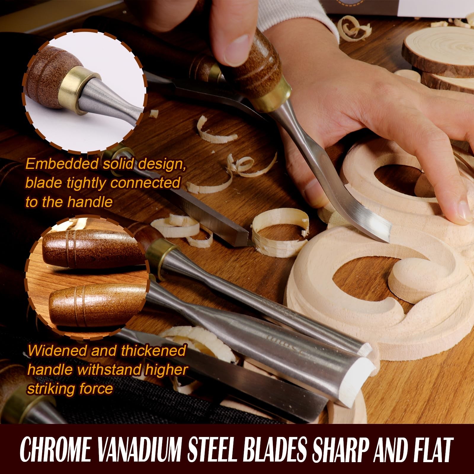 12-Piece Wood Carving Chisel Set – CR-V 60 Steel Multi-Shape Edge Gouges Carv…