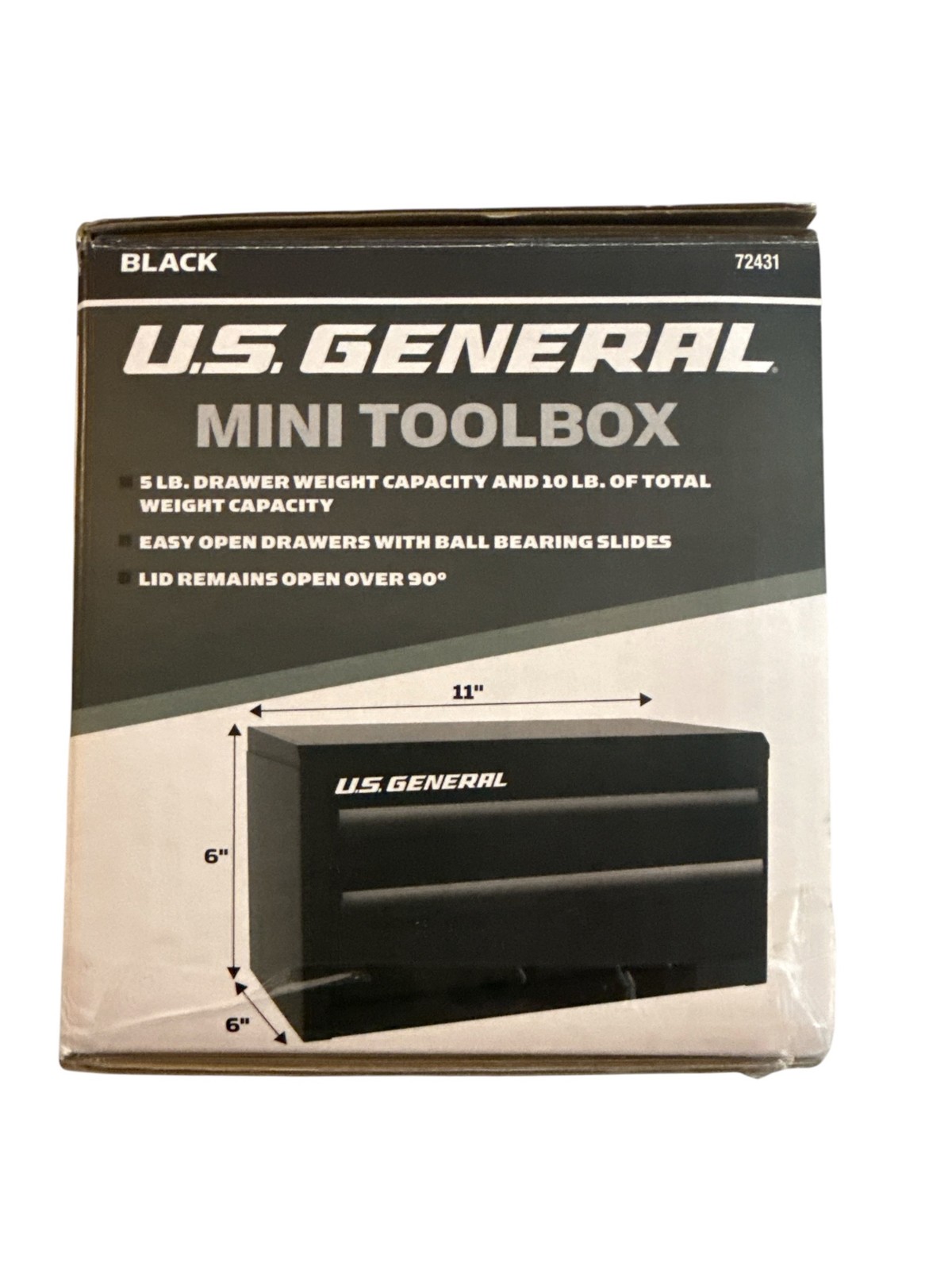 U.S. General Mini Toolbox Black 2-Drawer Metal Desktop Tool Chest 11inx6in
