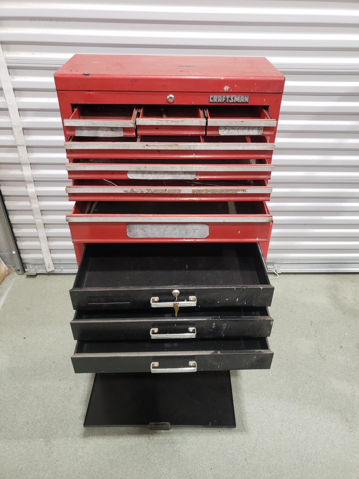 Red and Black Craftsman Toolbox with 10 Drawers and Bottom Compartment