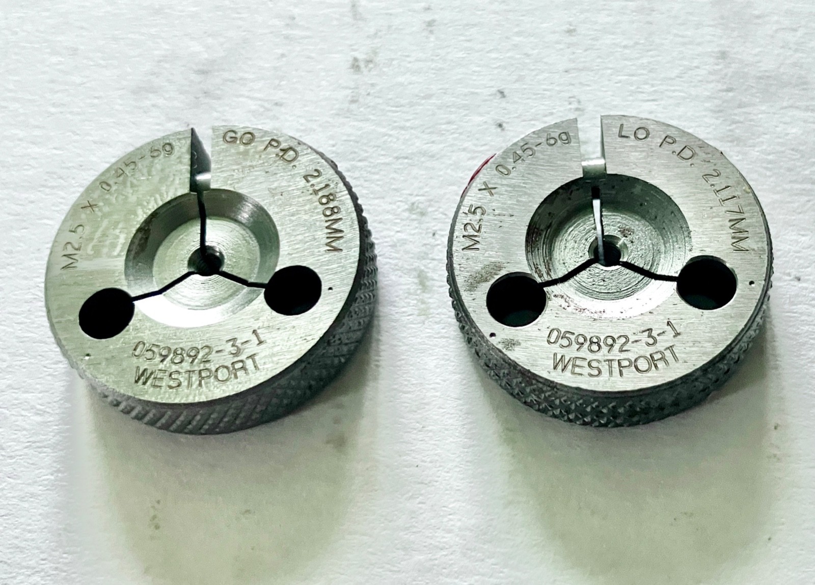 WESTPORT M2.5 x 0.45 6g THREAD RING GAGES 2.5 .45 GO NO GO PD’S = 2.188 & 2.117