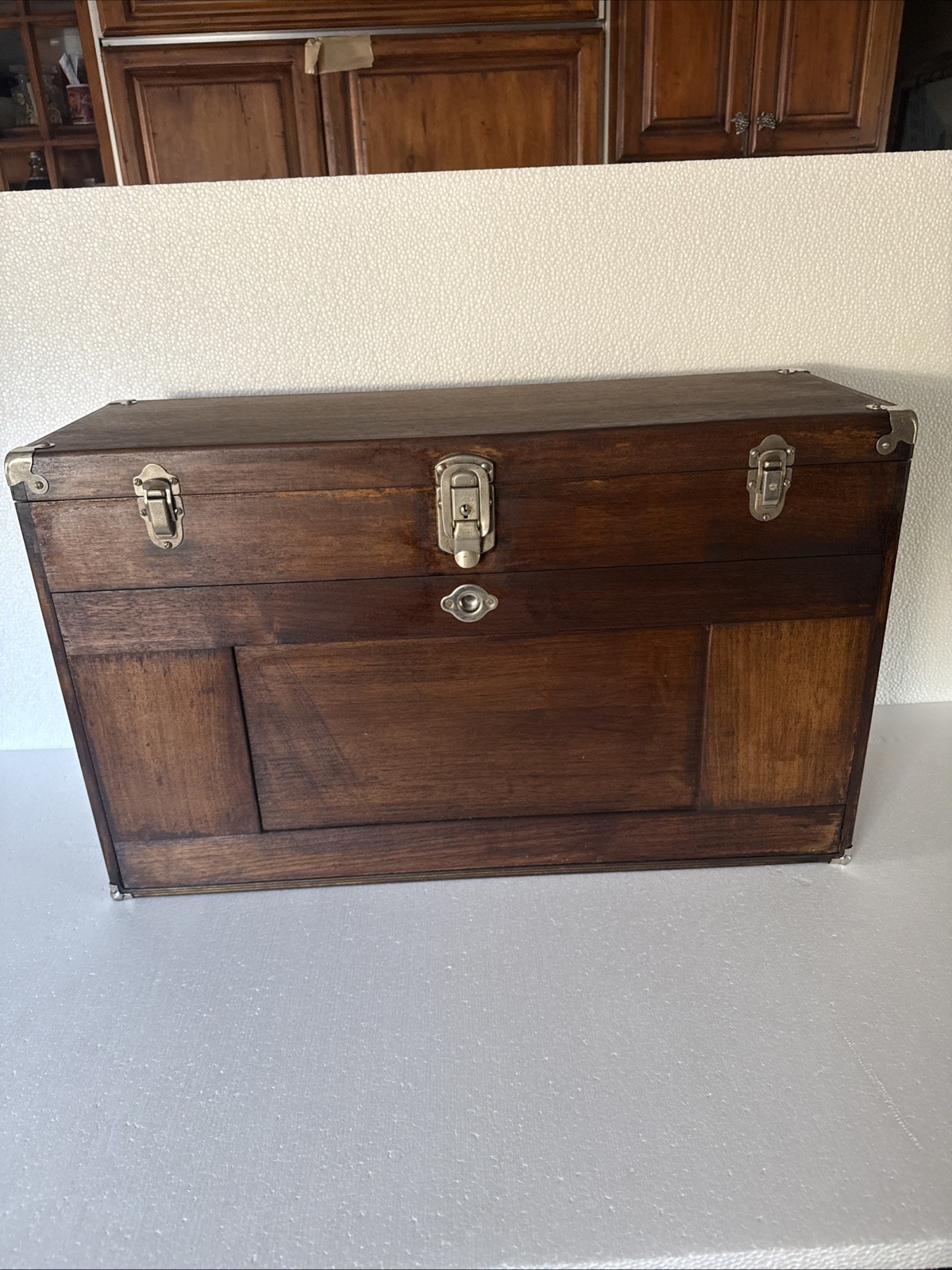 Vintage H. Gerstner & Sons Machinist Wood Toolbox Chest w/Drawer Base Model W62