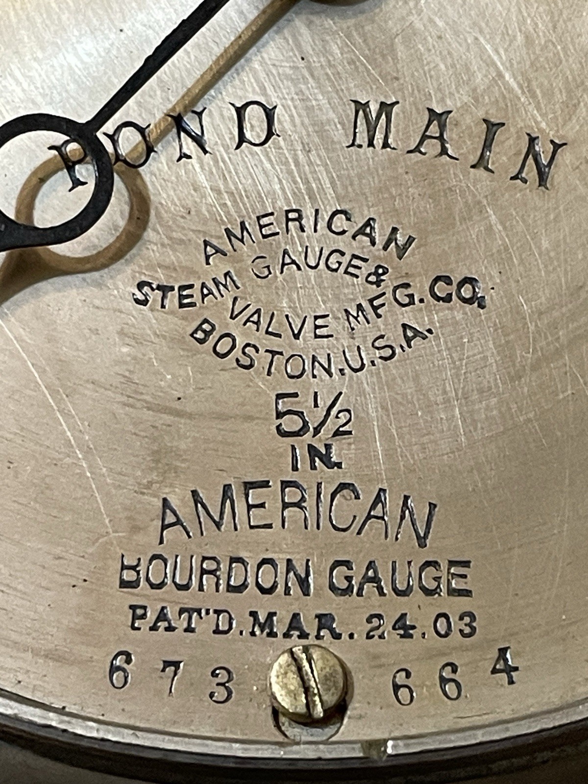 Antique American Steam Bourdon Gauge 5 1/2 1903 Patent Pond Main