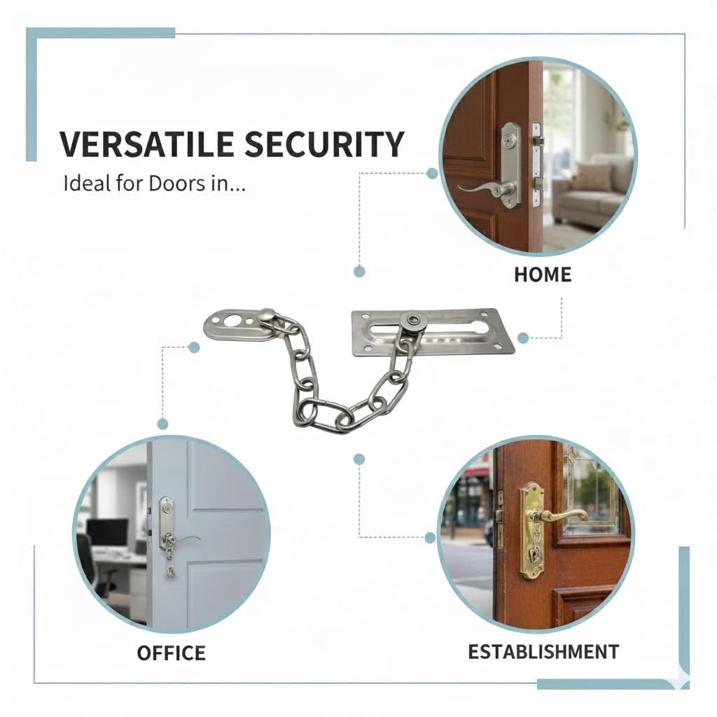 Gadgetime USA Satin Nickel Door Chain Guard – Heavy-Duty Solid Brass Silver