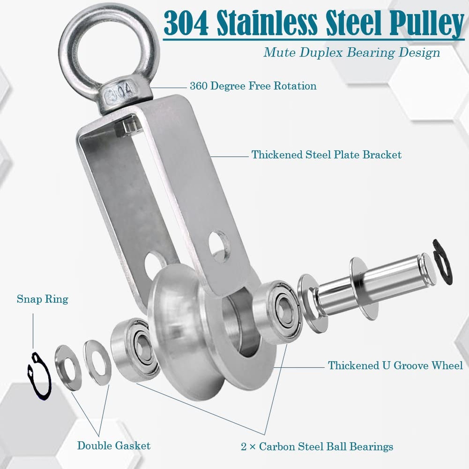 FONUNO Cable Pulley Wheel Stainless Steel Swivel Pulley Block, 2 Pack | Silen…