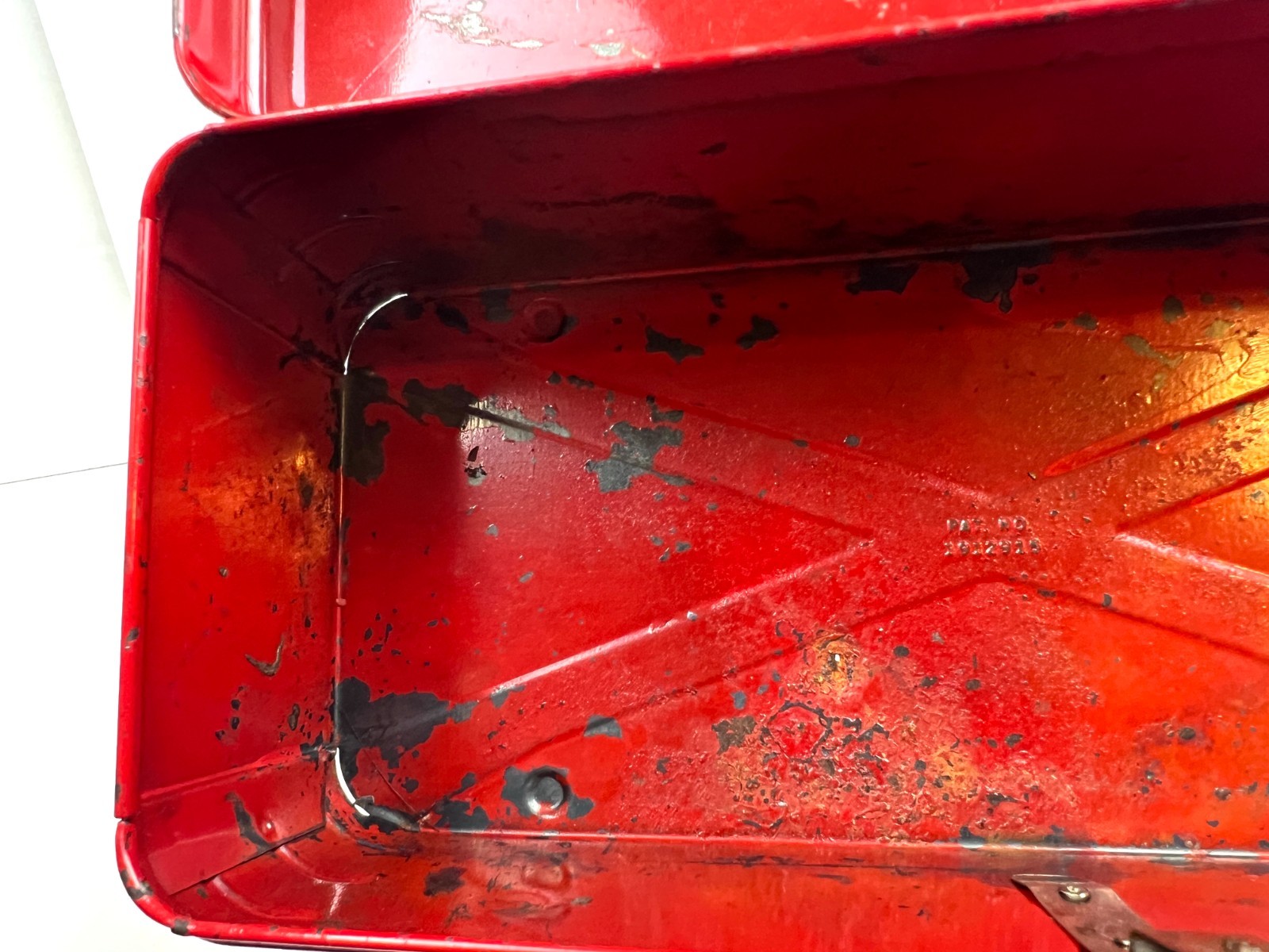 Vtg 1940s Red Metal Tool box Little Pal Handy Kit Art Deco Tool Box Salvage
