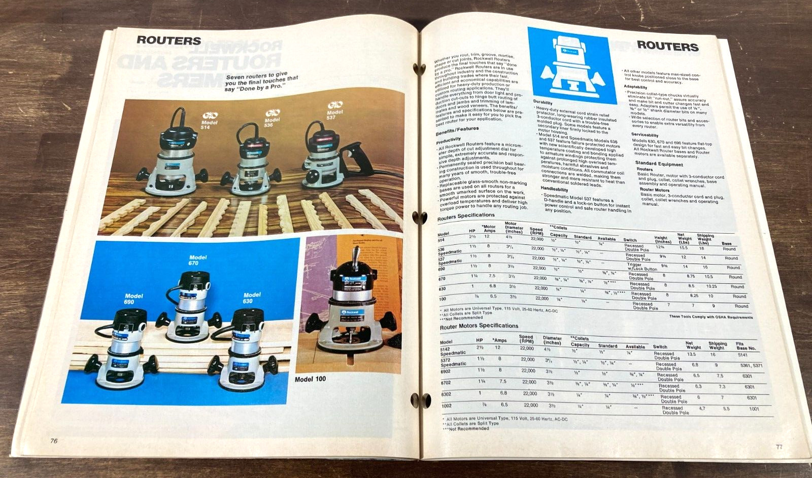 Rockwell 1979 Professional Power Tools Catalog Woodworking Sander Router Saw