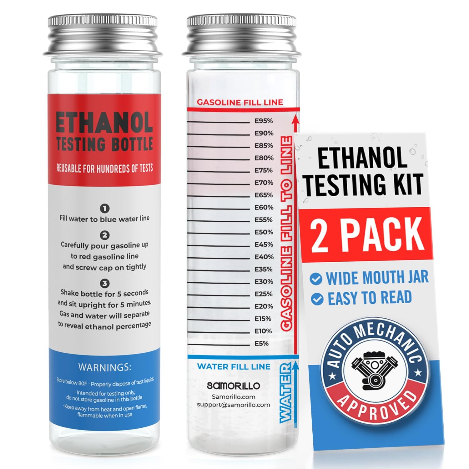 [2-Pack] Reusable Ethanol Testing Kit – Wide Mouth Fuel Test Bottle for E85 and