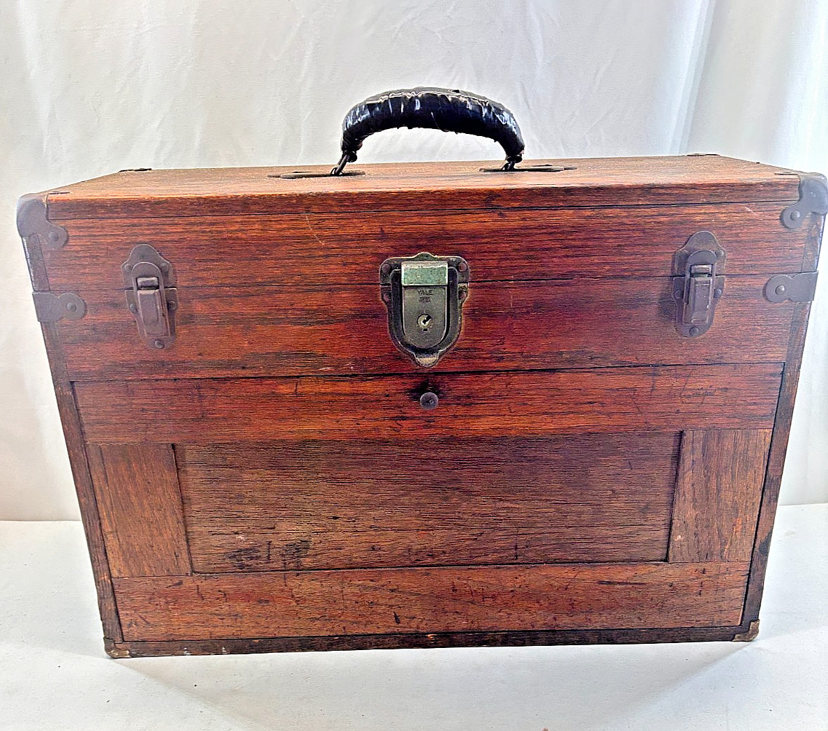 Vintage Oak Machinist Tool Chest 8 Drawer Yale Lock Bevel Mirror Gerstner Style
