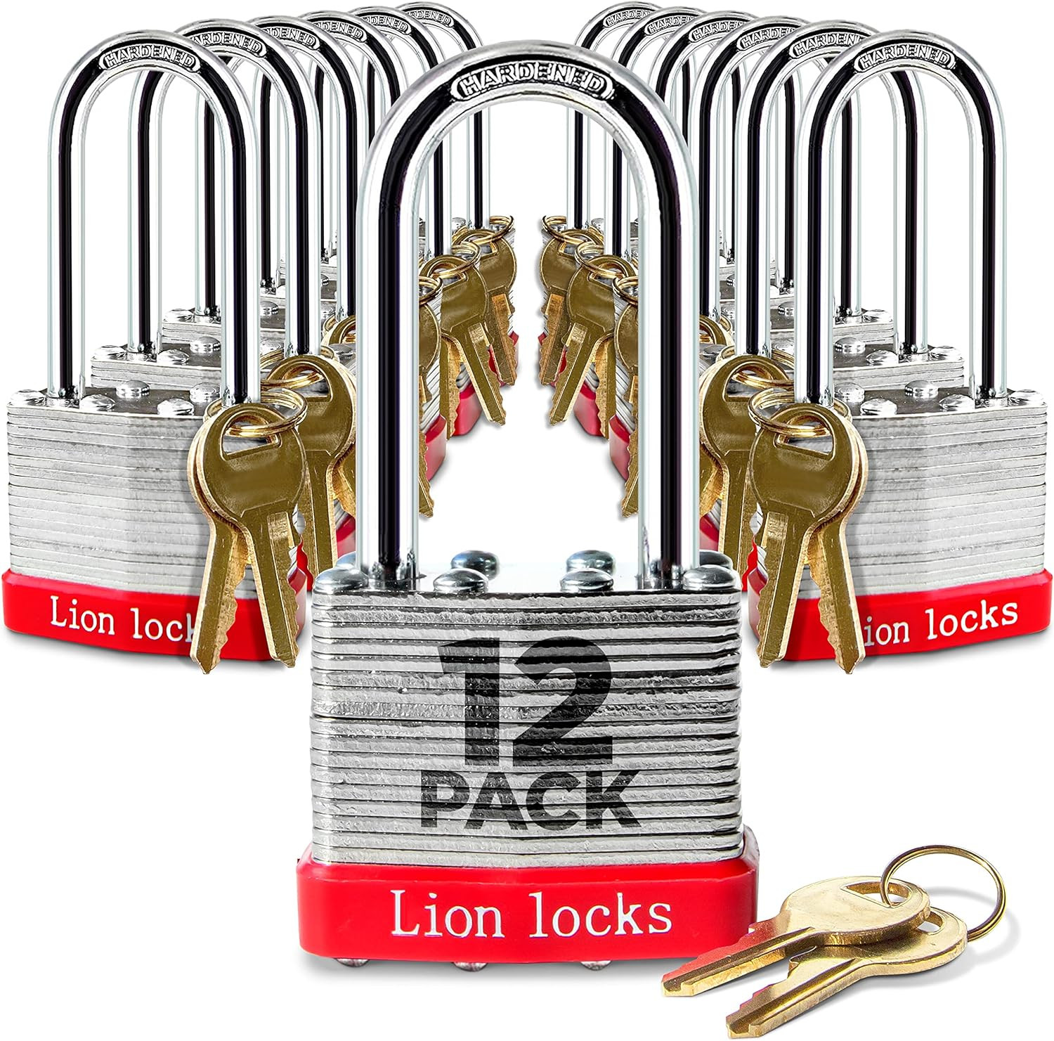 12 Keyed Alike Padlocks with 2″ Long Shackle, 24 Keys – Padlocks for Outdoor Use