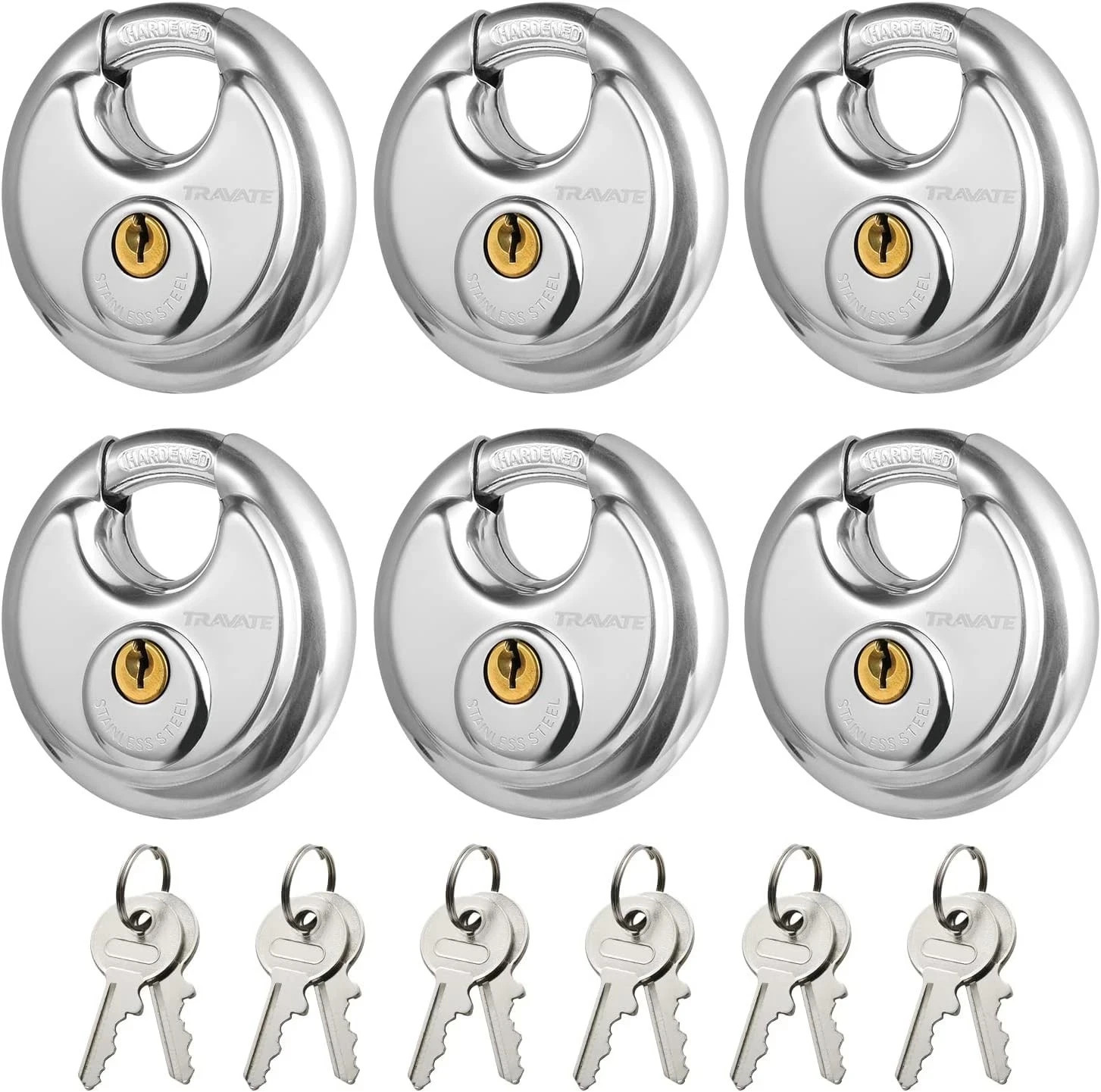 Keyed Alike Disc Padlock, 6PCS Stainless Steel Discus Lock with 2-3/4 in. Wid…