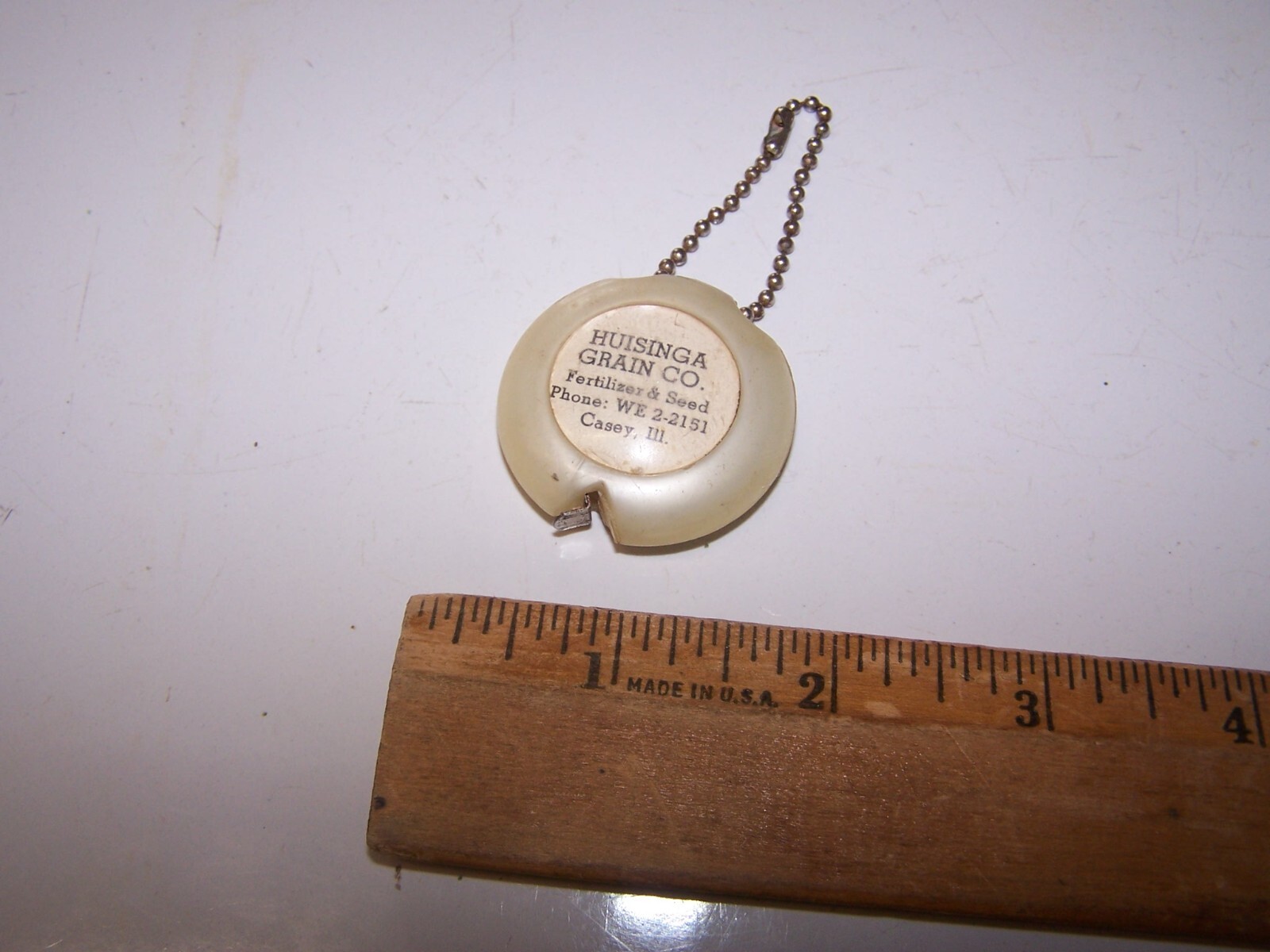 Vintage HUISINGA GRAIN CO Pocket Tape Measure / Keychain CASEY ILLINOIS