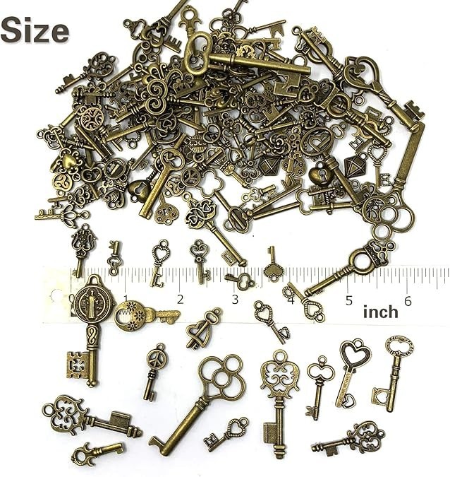 Lot Of 125 Vintage Style Antique Skeleton Furniture Cabinet Old Lock Keys Jewelr