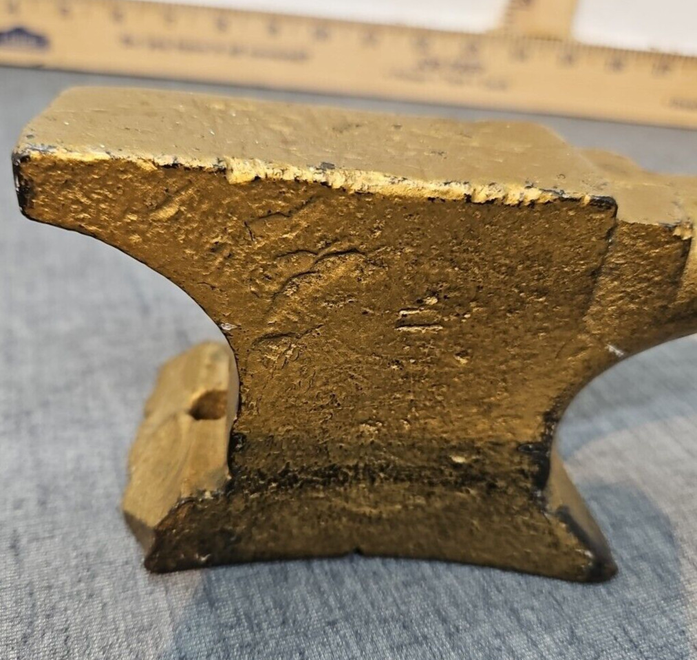 Vintage 5.75” Small Cast Iron Anvil 3.2 Lbs Decor Painted Gold