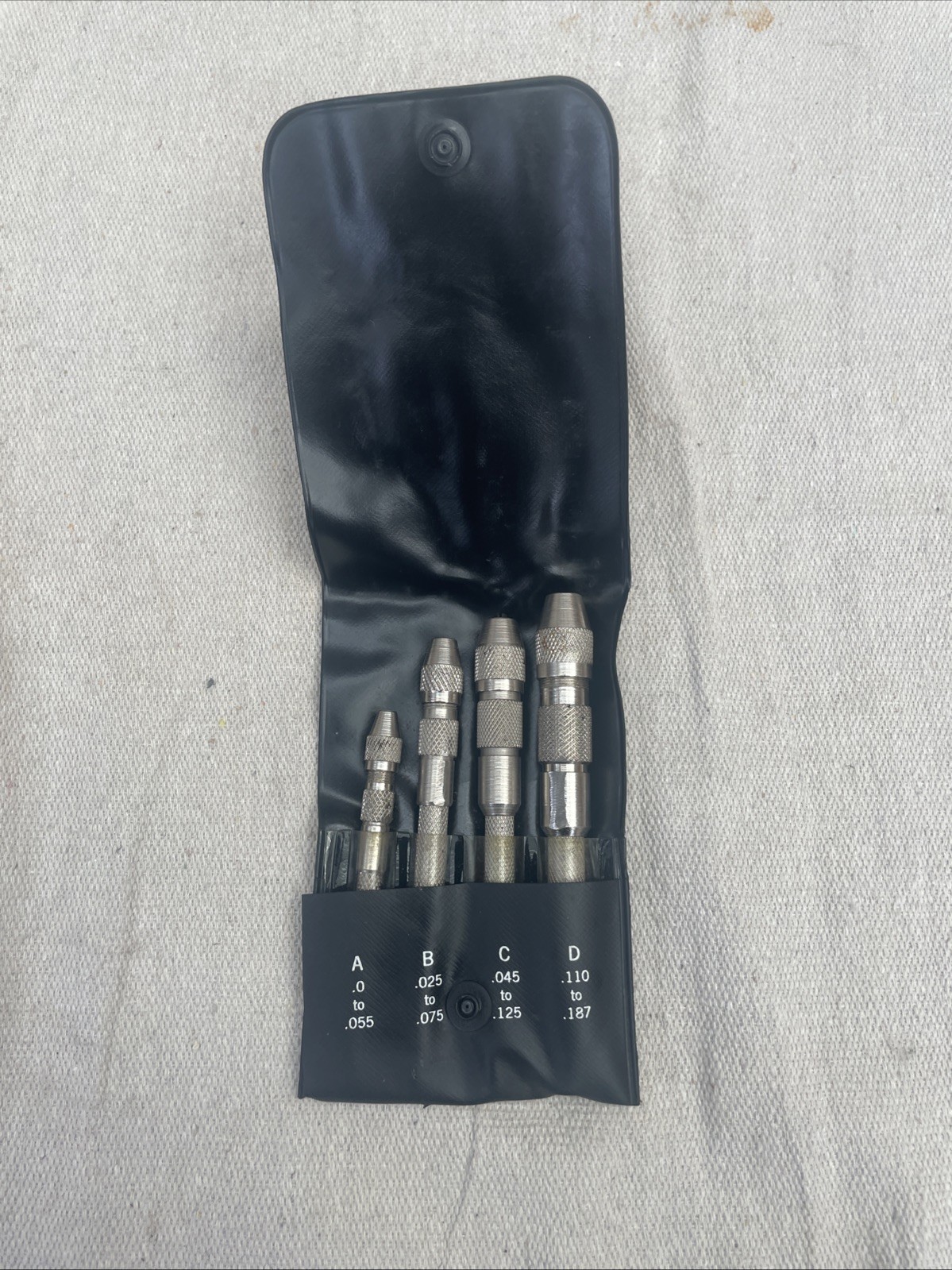 Vintage General Hardware Mfg. Co. No. S-94 Pin Vises Set (A-D) w/Pouch USA #B3