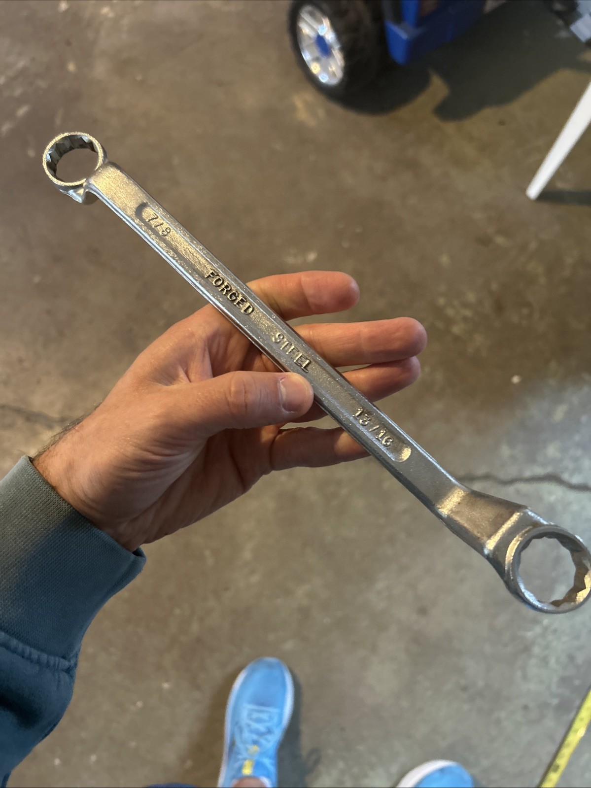 Vintage Unbranded 13/16 x 7/8″ Forged Steel Long Offset Box End Wrench USA