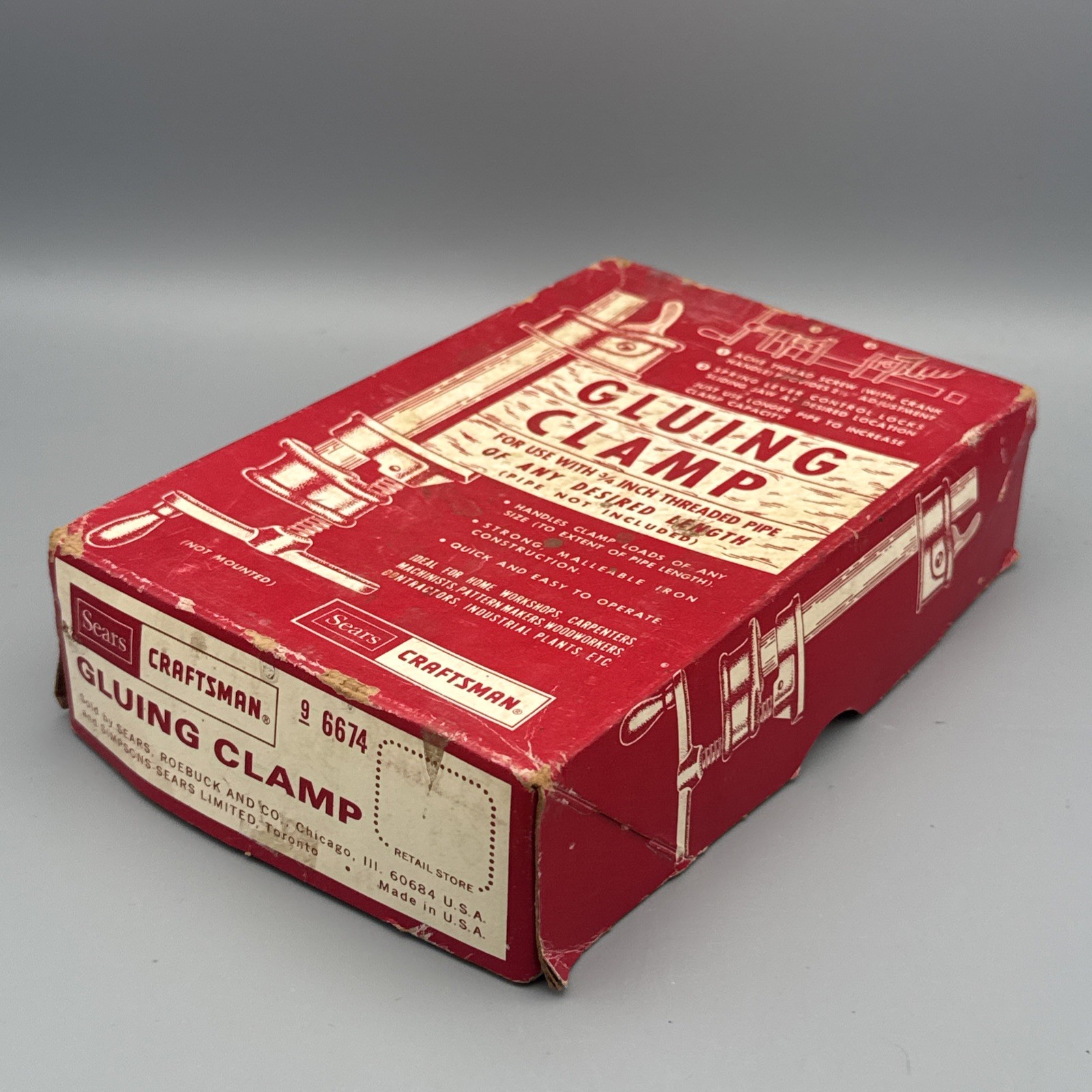 Sears Roebuck & Co. Gluing Clamp Tool -No-96674 in Red Original Box 6674 Vintage
