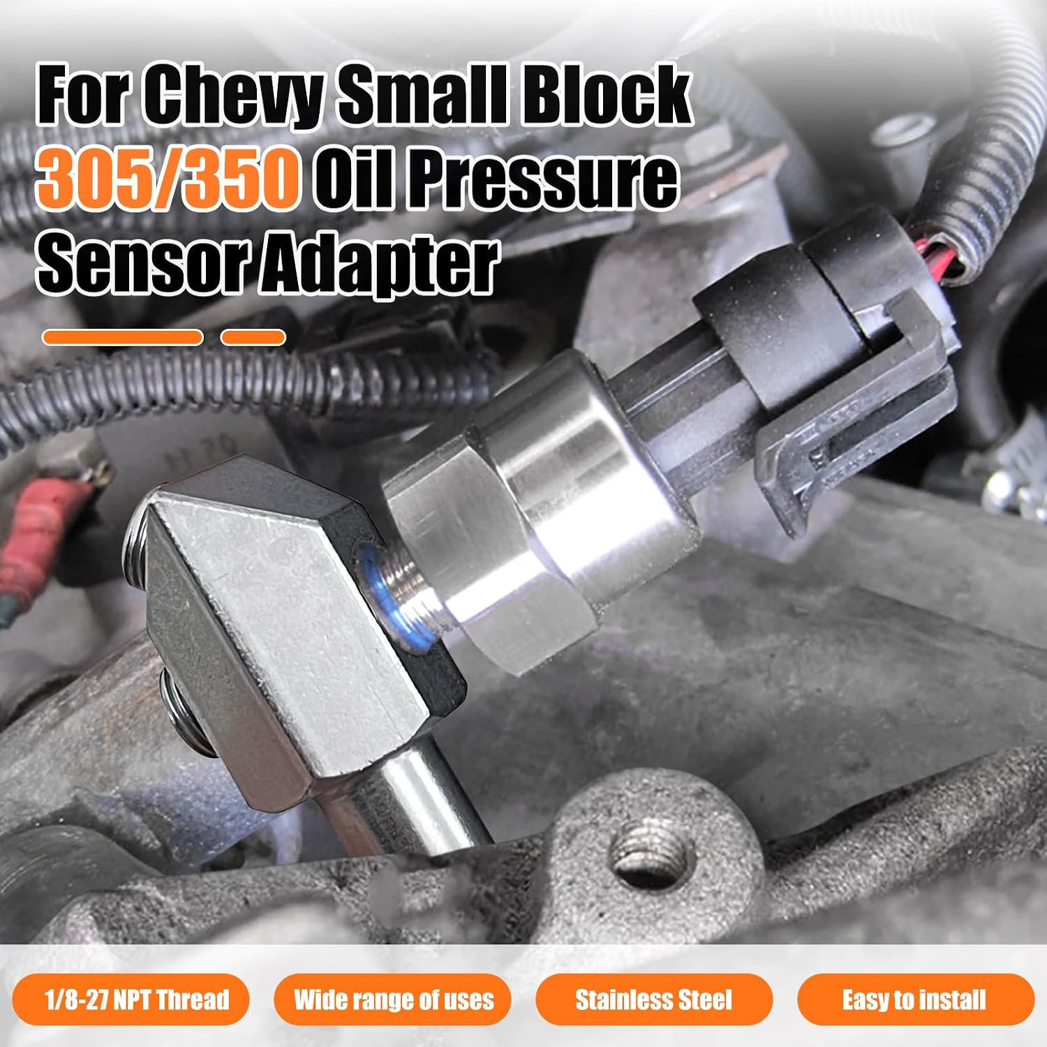Oil Pressure Sensor Thread Adapter, 1/8-27 NPT Port Plugs for Chevy/Gm Small Blo