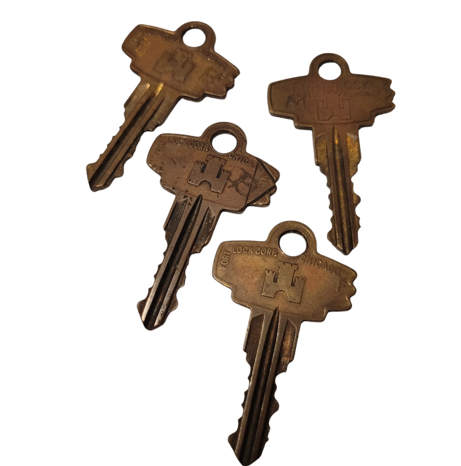 Vtg Fort Lock Co Brass Keys Lot of 7 Pinball Arcade Vending Chicago IL