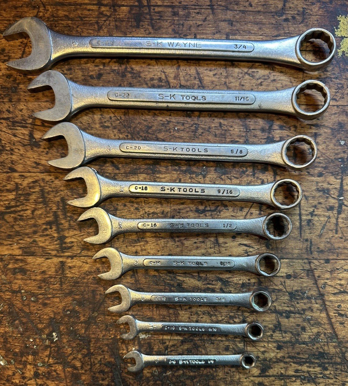 Vintage SK Tools USA- 9 Pc SAE Combination Wrench Set 1/4 – 3/4