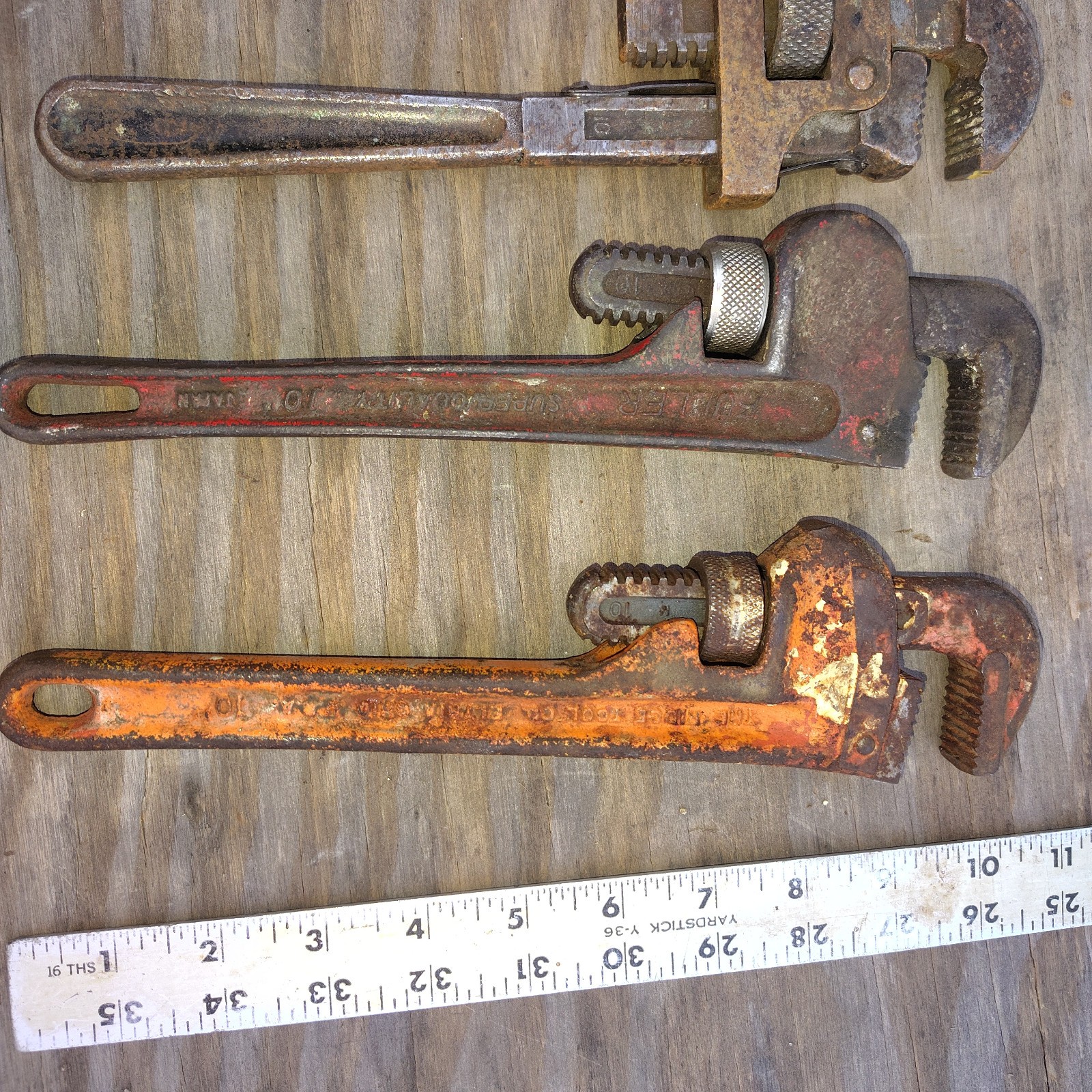 Vintage pipe wrenches lot of 4 various brands all jaws move