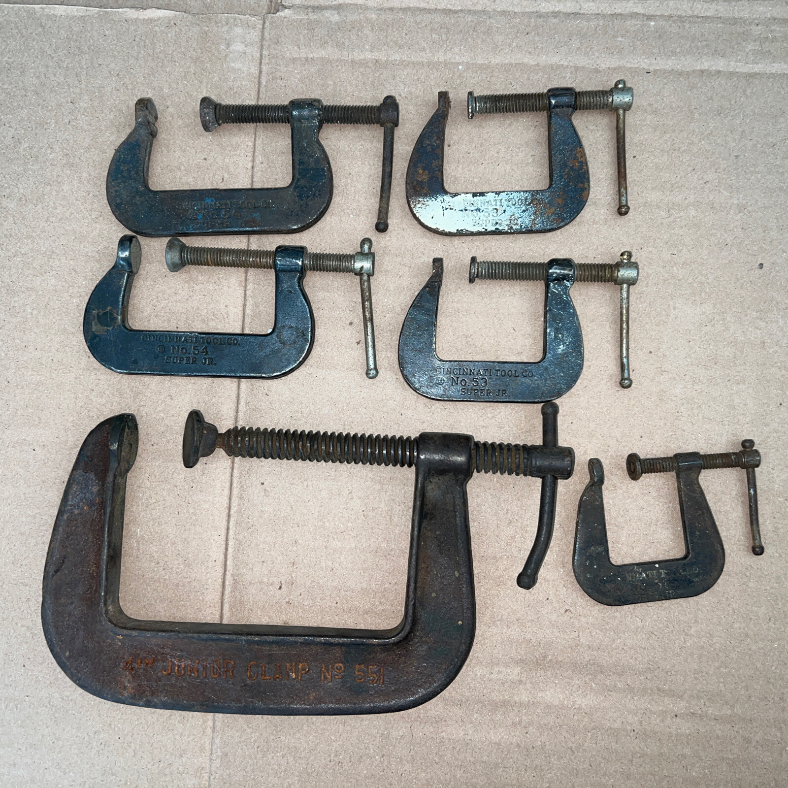 Lot Of 6 Cincinnati Tool Company Super Junior 54, 53, 51 And Junior Clamp 551