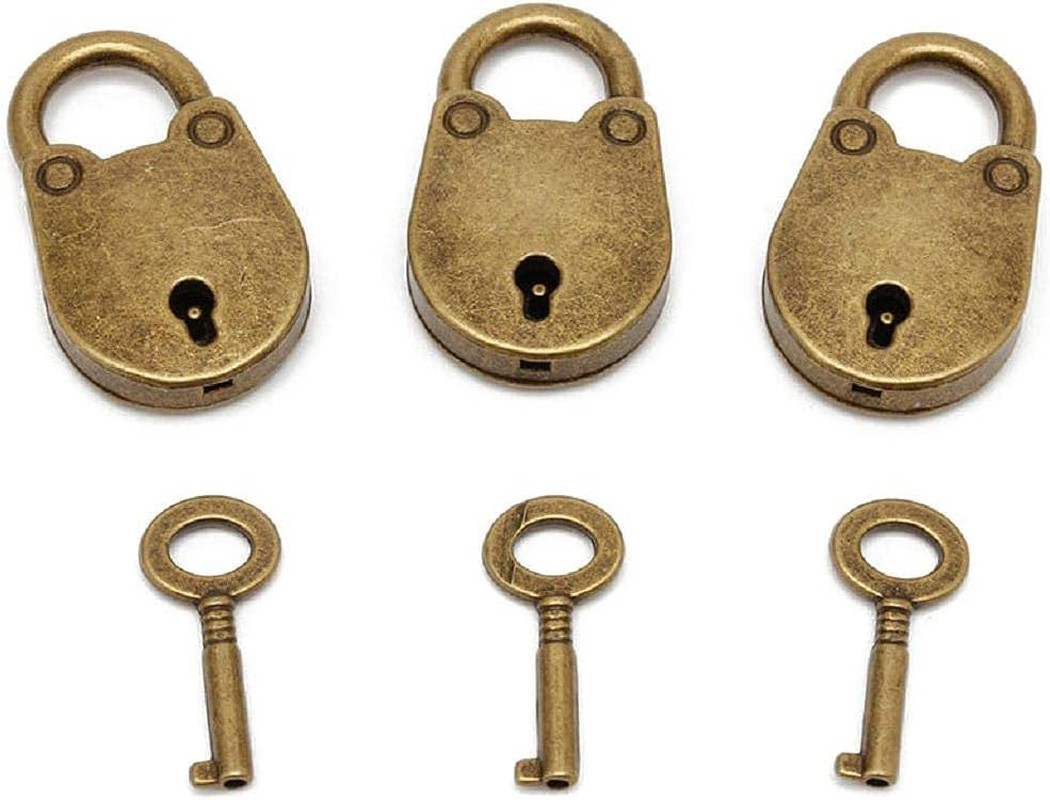 3Pcs Mini Bronze Antique Padlock Small Metal Padlock Archaize Style Lock Mini Lo