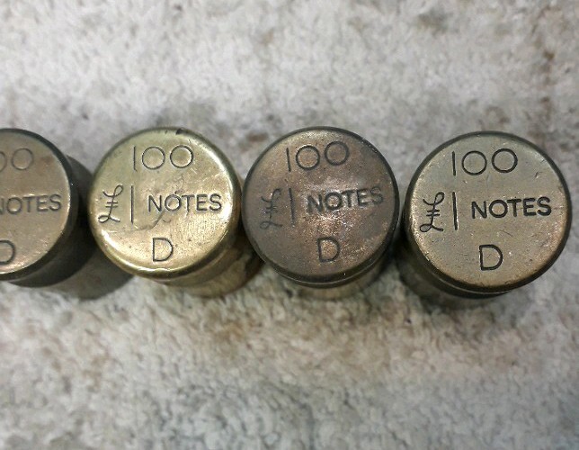5xVintage Brass 100 £1 Note Bank Calibration Scale Weights 369gram Gbb11