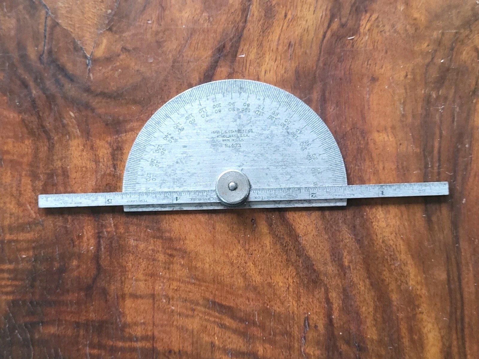 Vintage L. S. Starrett No. 493 Protractor/Depth Gage w/No. 10 6″ Rule USA