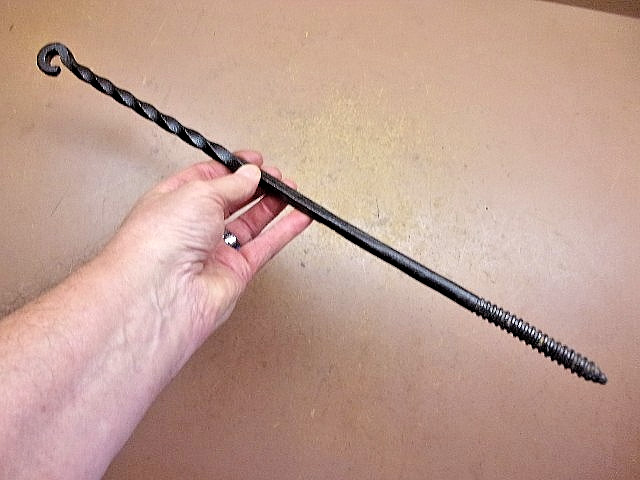 Vintage Blacksmith Forged Threaded Hooks 19″ Long with Nice ‘Twist’ UNIQUE!