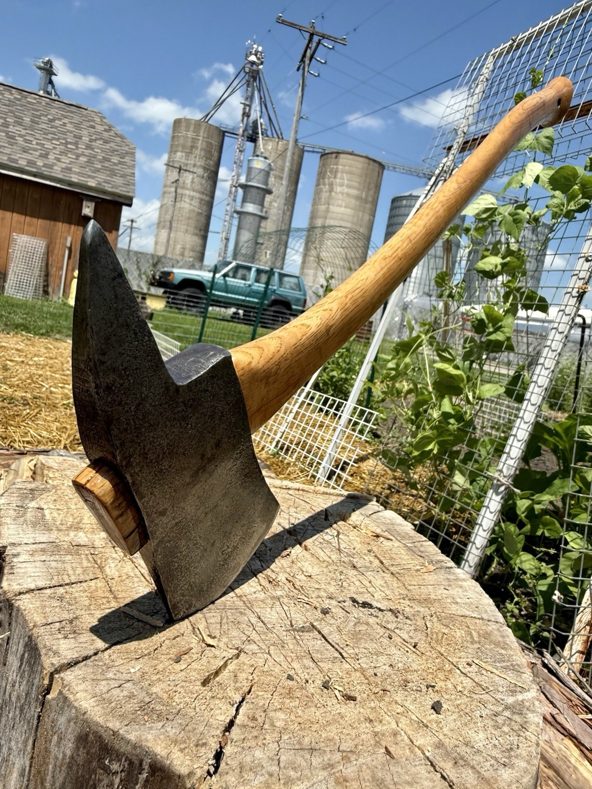 Vintage Collins? Bus/Fire Axe On A Curly Hickory Kelly Wood Slasher Handle READ!