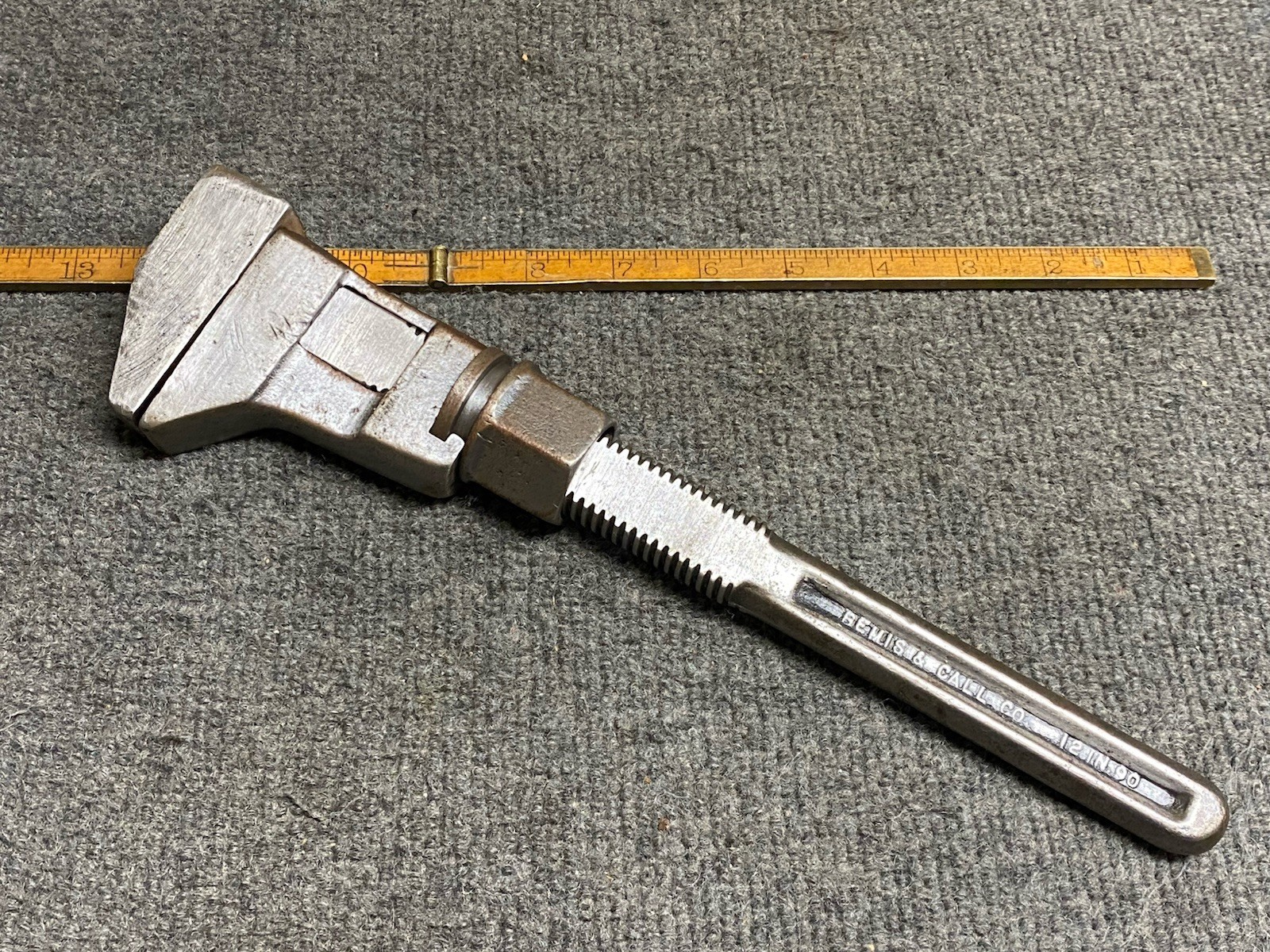 Antique Bemis And Call All Steel 12” Adjustable Wrench No. 90 USA Opens 3”